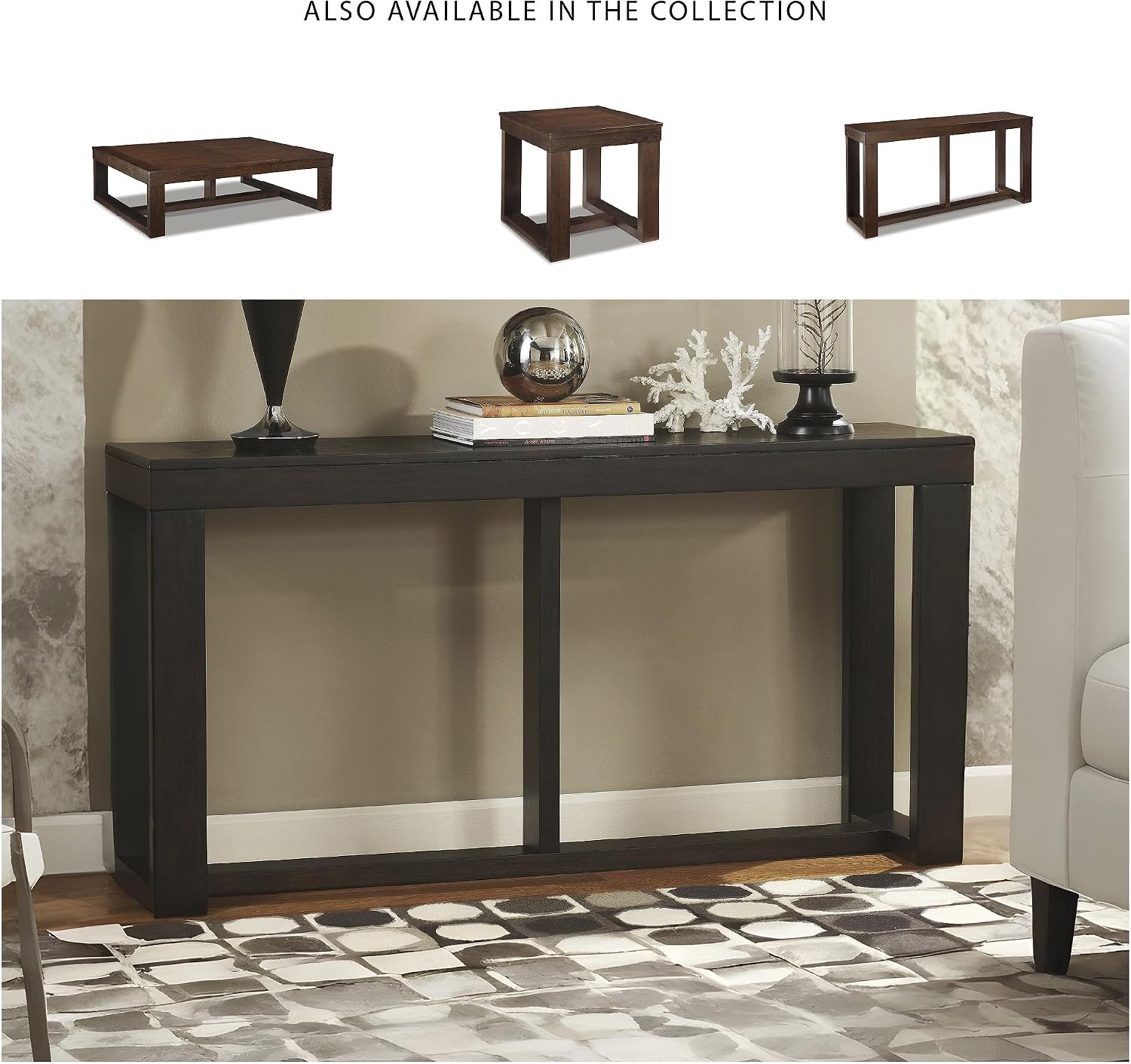 Signature Design by Ashley Watson Mid-Century Rectangular Sofa Table, Dark Brown