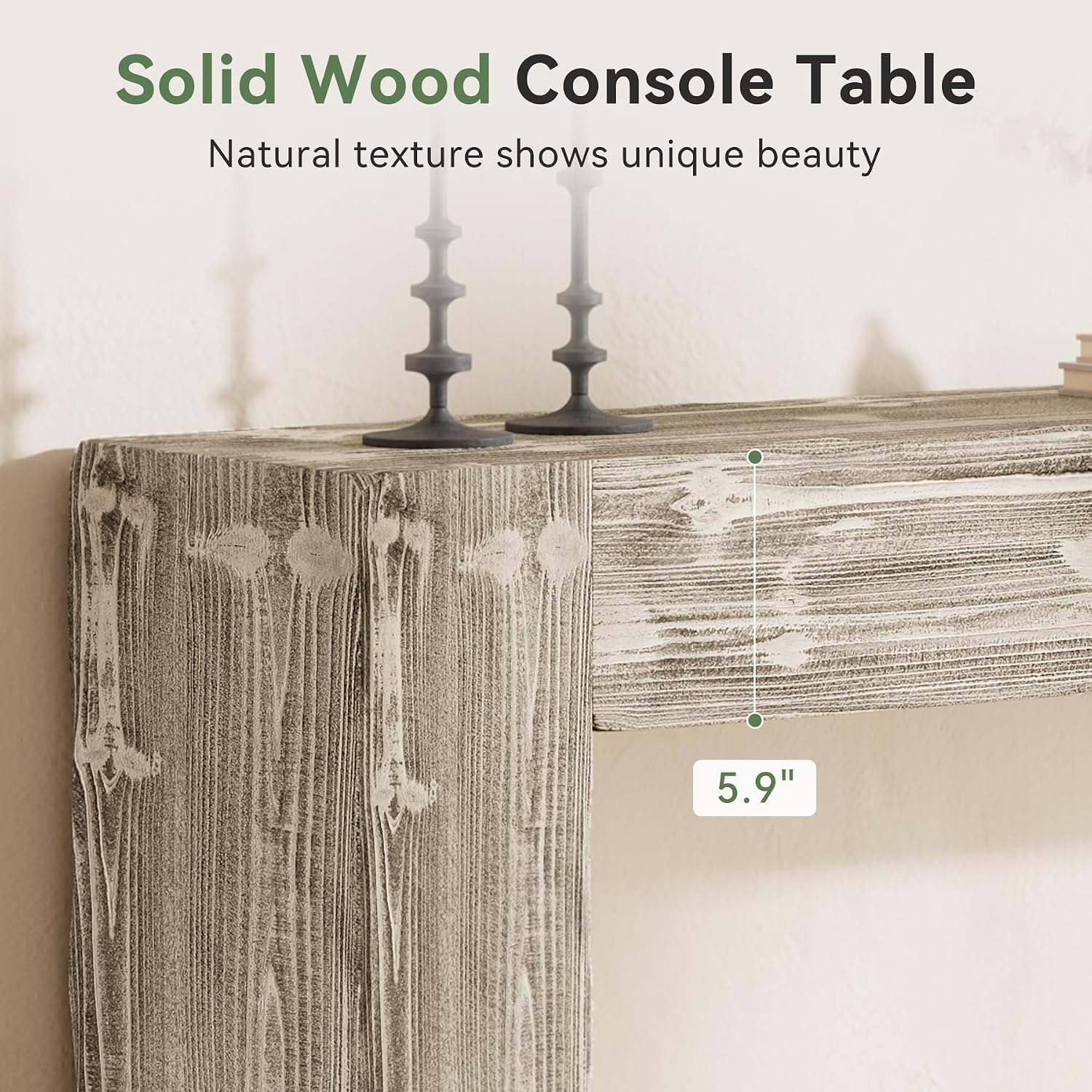 Solid Wood Console Table, 63-Inch Farmhouse Sofa Table Behind Couch for Entryway, Living Room, Foyer, Easy Assembly (Weathered Gray)