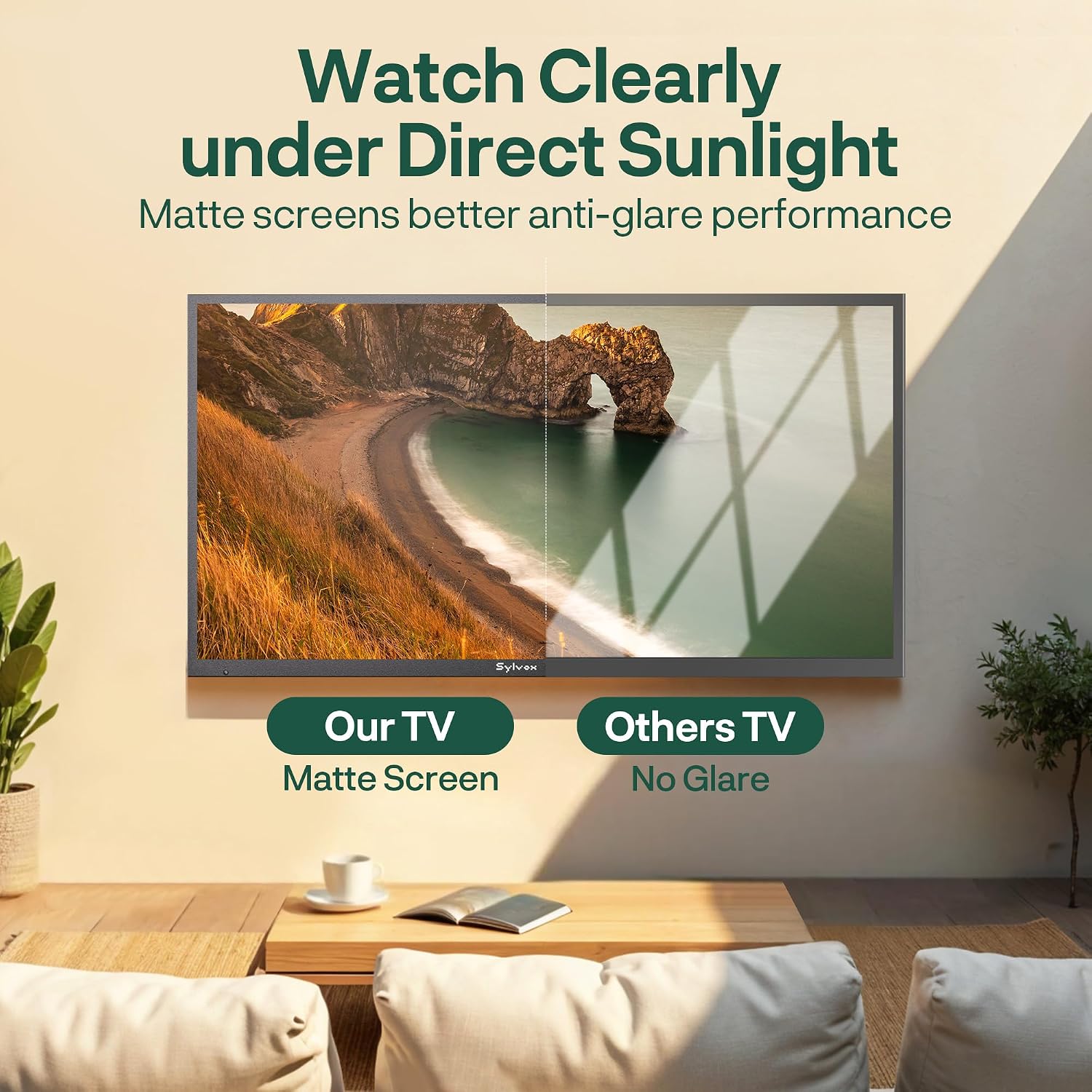 SYLVOX New 55' Outdoor Smart TV, Superior Waterproof Performance, Upgraded Matte Finish for Enhanced Anti-Glare Effect, Full Metal, with Dolby Atmos, 1000nits, Partial Sun Deck Pro 2.0+ Series