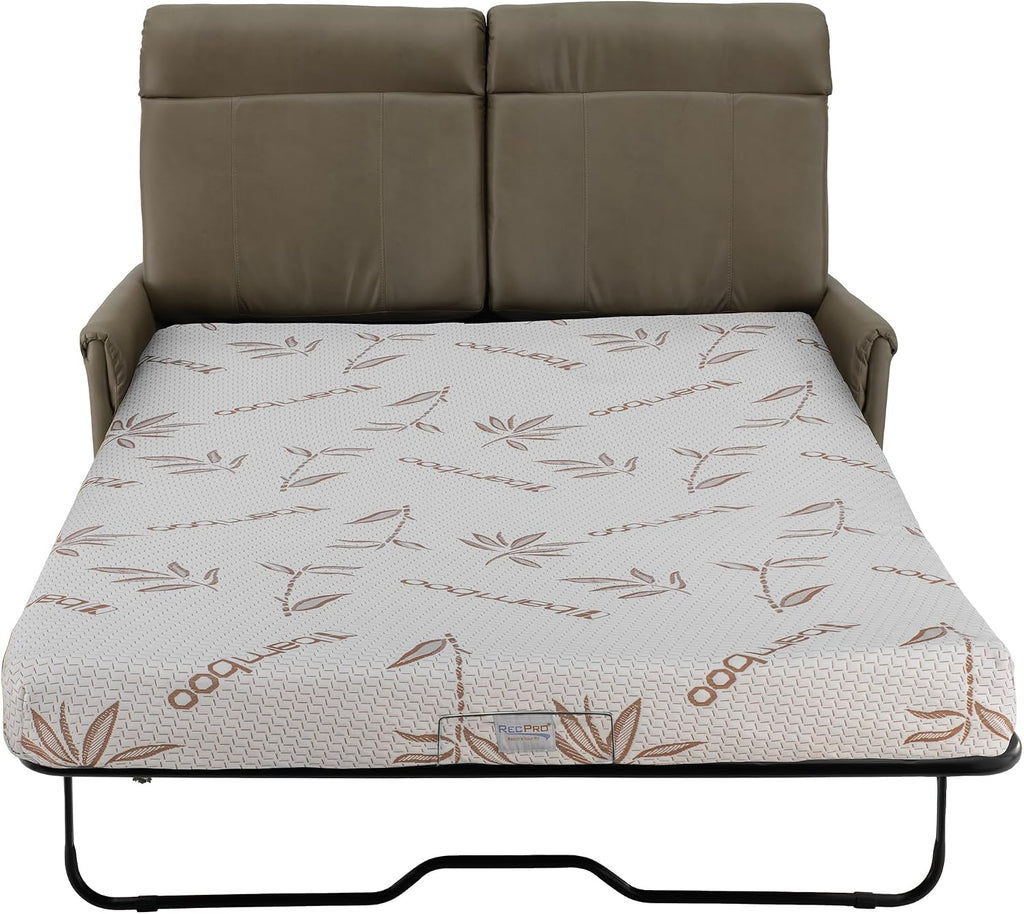 RecPro Charles Collection 60' RV Hide A Bed Loveseat | Memory Foam Mattress | Putty Faux Leather