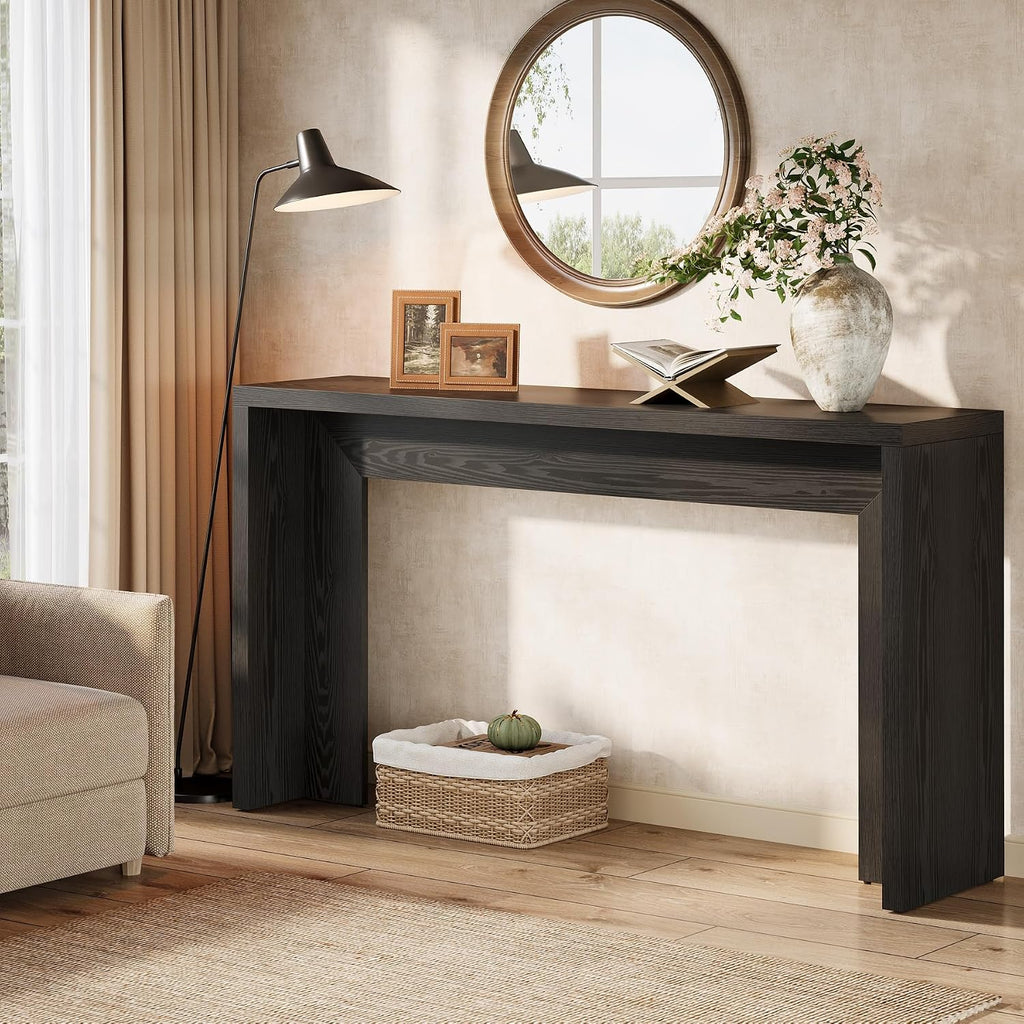 Tribesigns Farmhouse Console Table, 55-Inch Wooden Sofa Table with Storage for Entryway, Foyer, Hallway, Living Room, Easy Assembly (Black)