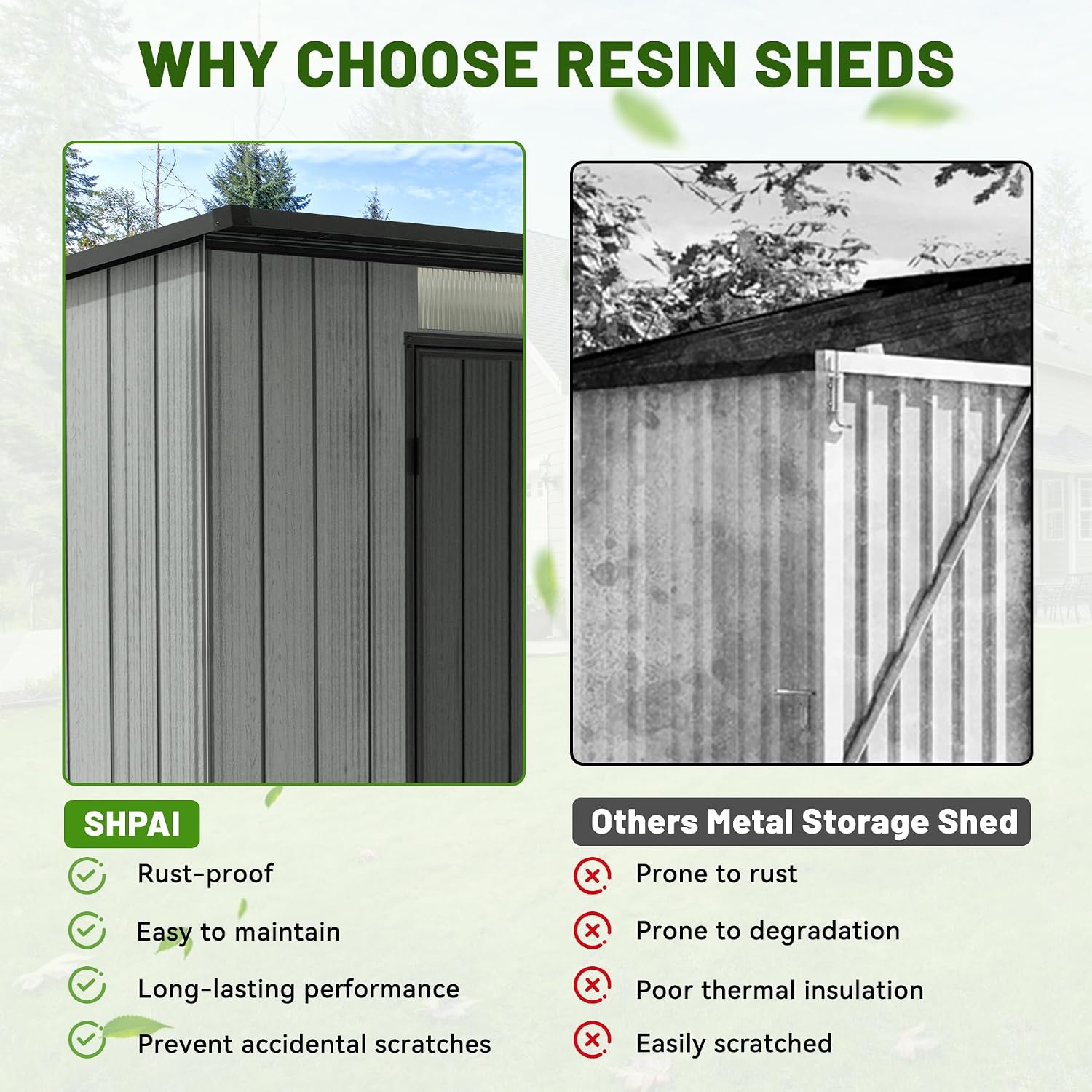6x8 FT Outdoor Resin Storage Shed with Mats, All-Weather Sloping Plastic Storage Sheds with Lockable Doors & Vents, Outside Tool Storage Shed for Backyard, Garden, Mower, Bike & Pool Equipment