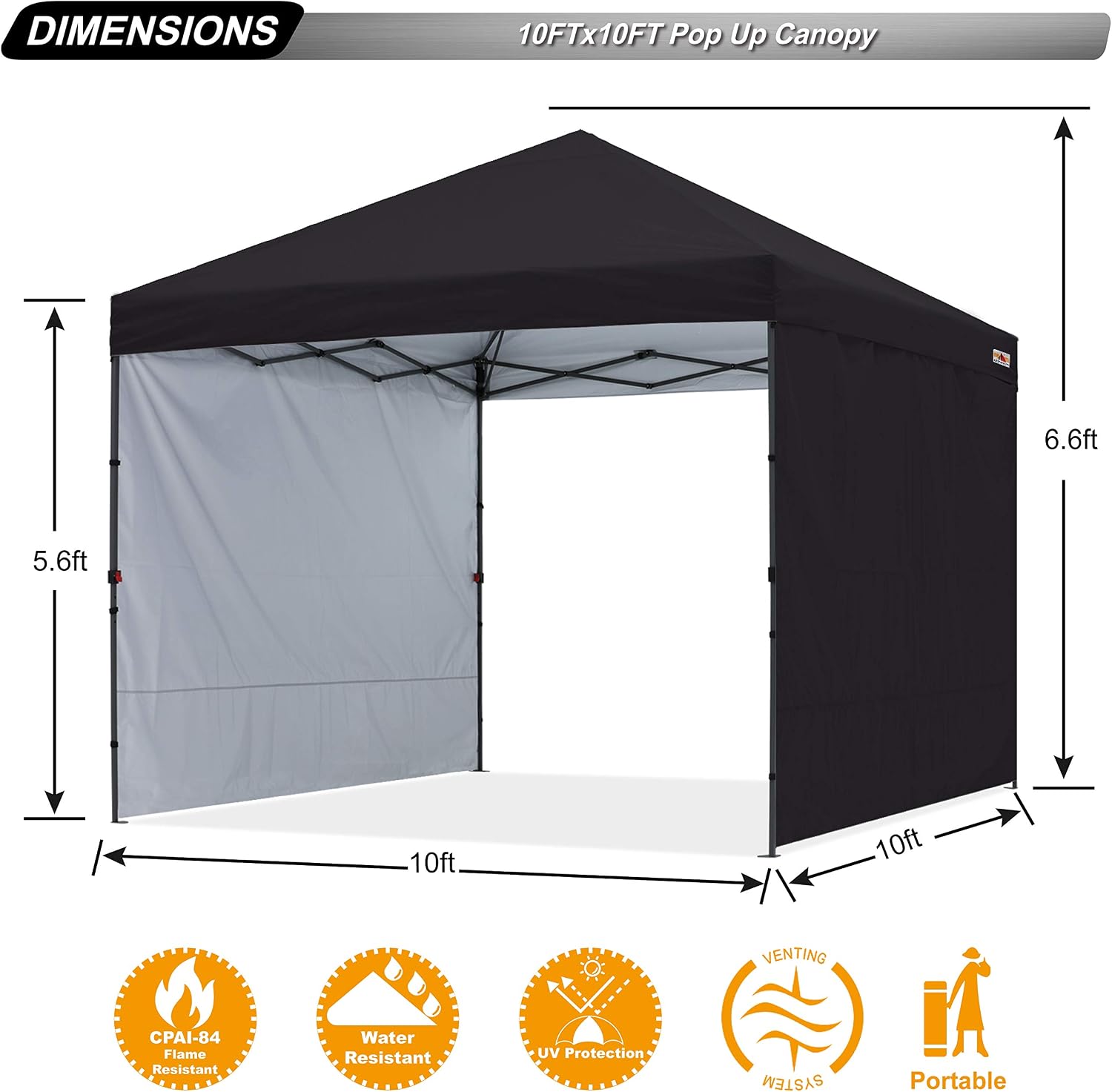 ABCCANOPY Easy Pop up Canopy Tent with 2 Sidewalls for Outdoor Sun Blocking or Rain Protection,10x10, Black