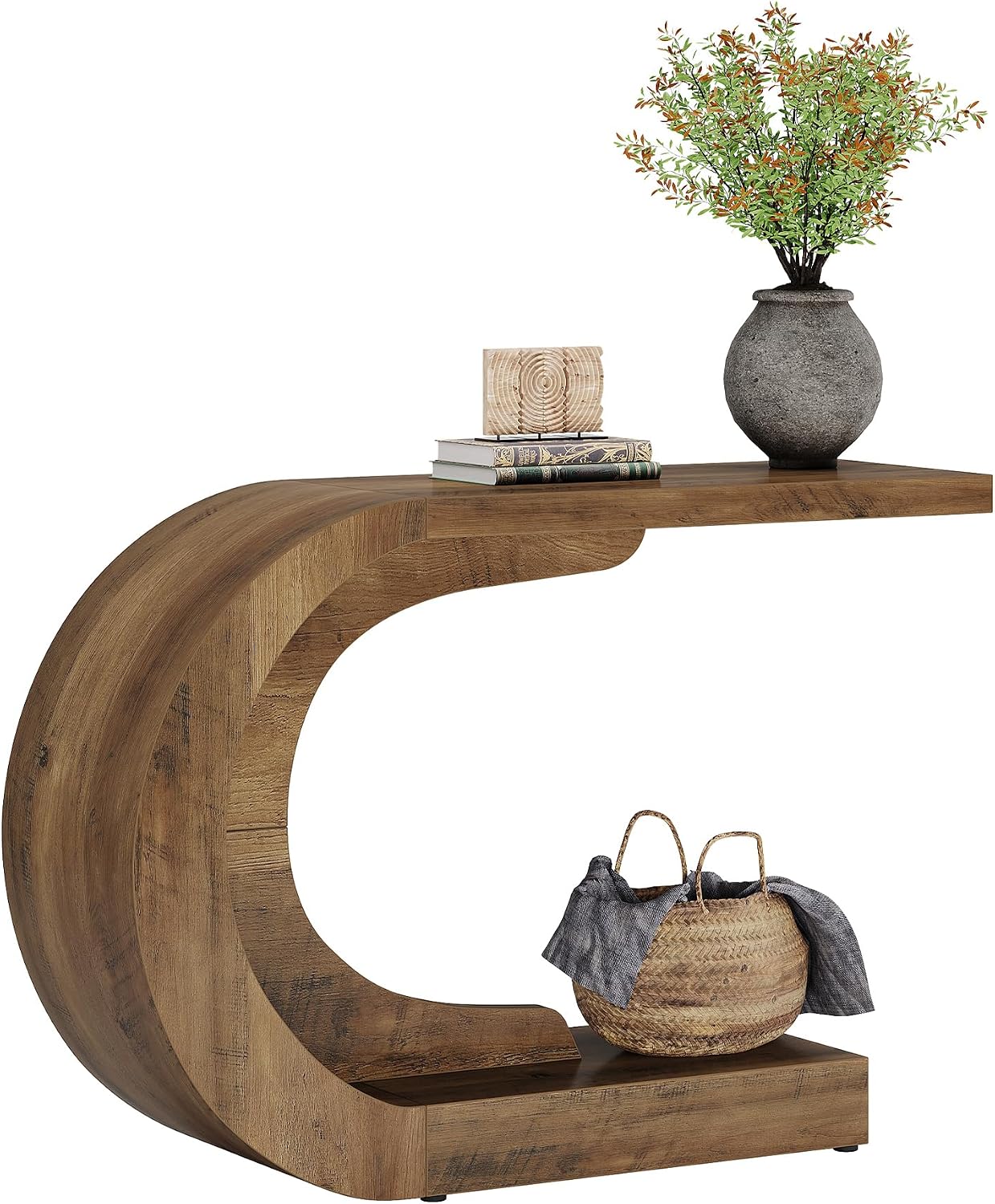 Tribesigns 43.3' Modern Console Entryway Table with Storage, Farmhouse C-Shaped Rustic Behind Couch Sofa Table for Living Room, Hallway, Entry, Entrance, Foyer, Easy Assembly, Brown