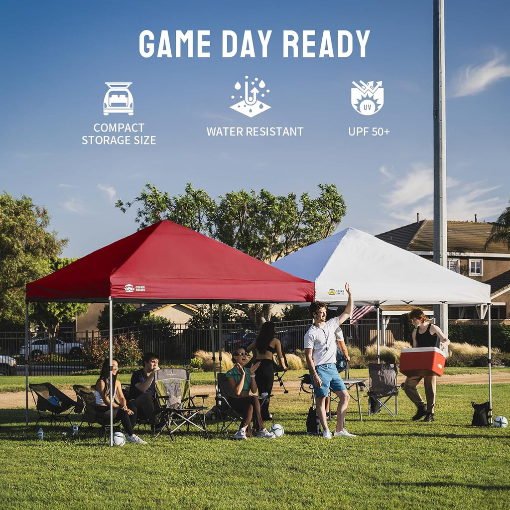 CROWN SHADES 8x8 Pop Up Canopy - Beach Tent with One Push Setup - Easy Outdoor Sun Shade for Events, Parties, Camping - Gazebo with STO-N-Go Cover Bag, Silver Coated Top, Red