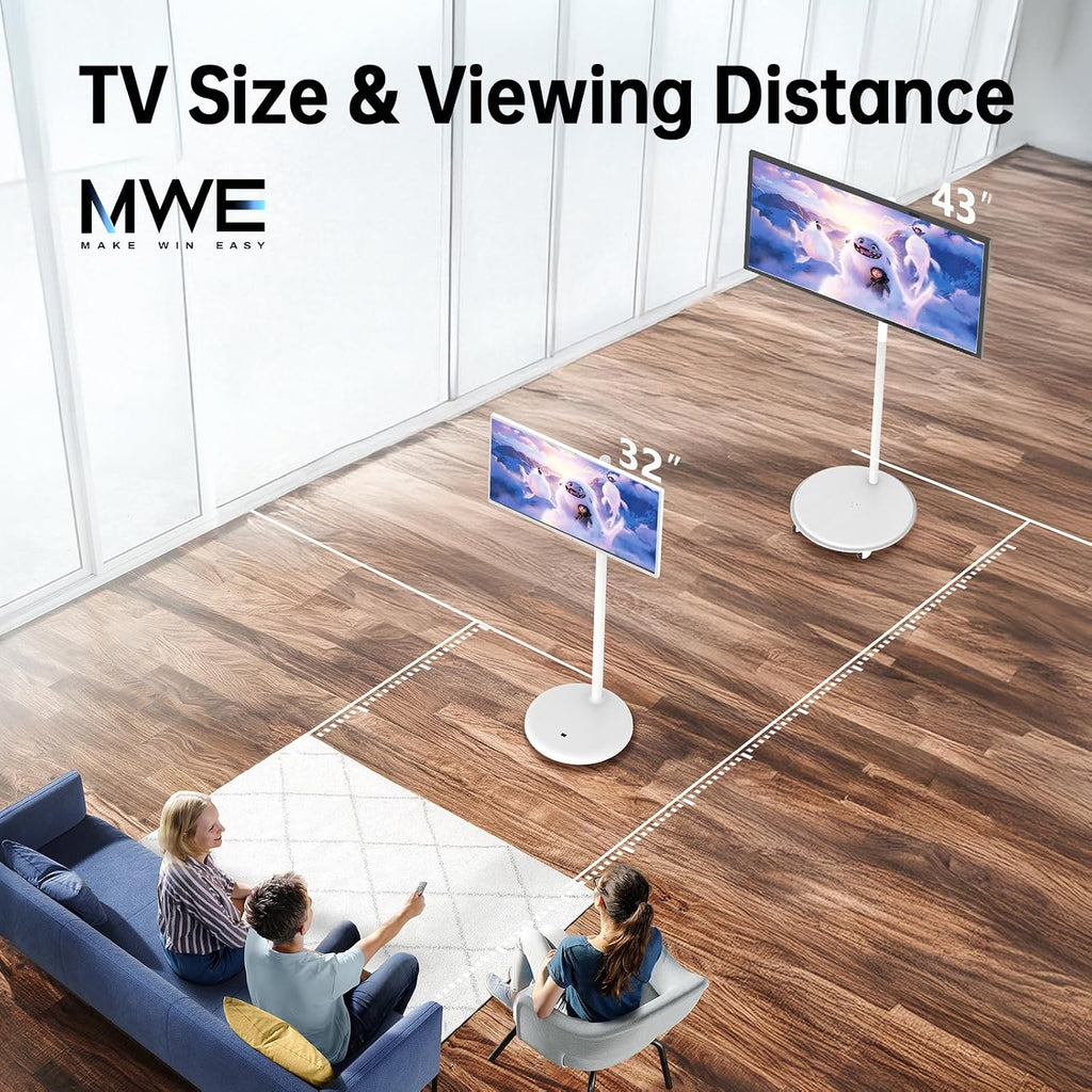 43 Inch Portable TV Smart Touch, 4K Rotatable TV LCD Display with Wires plugged in use, Android OS, Touch Screen, Type-C, USB, HDMI Port, on Wheels
