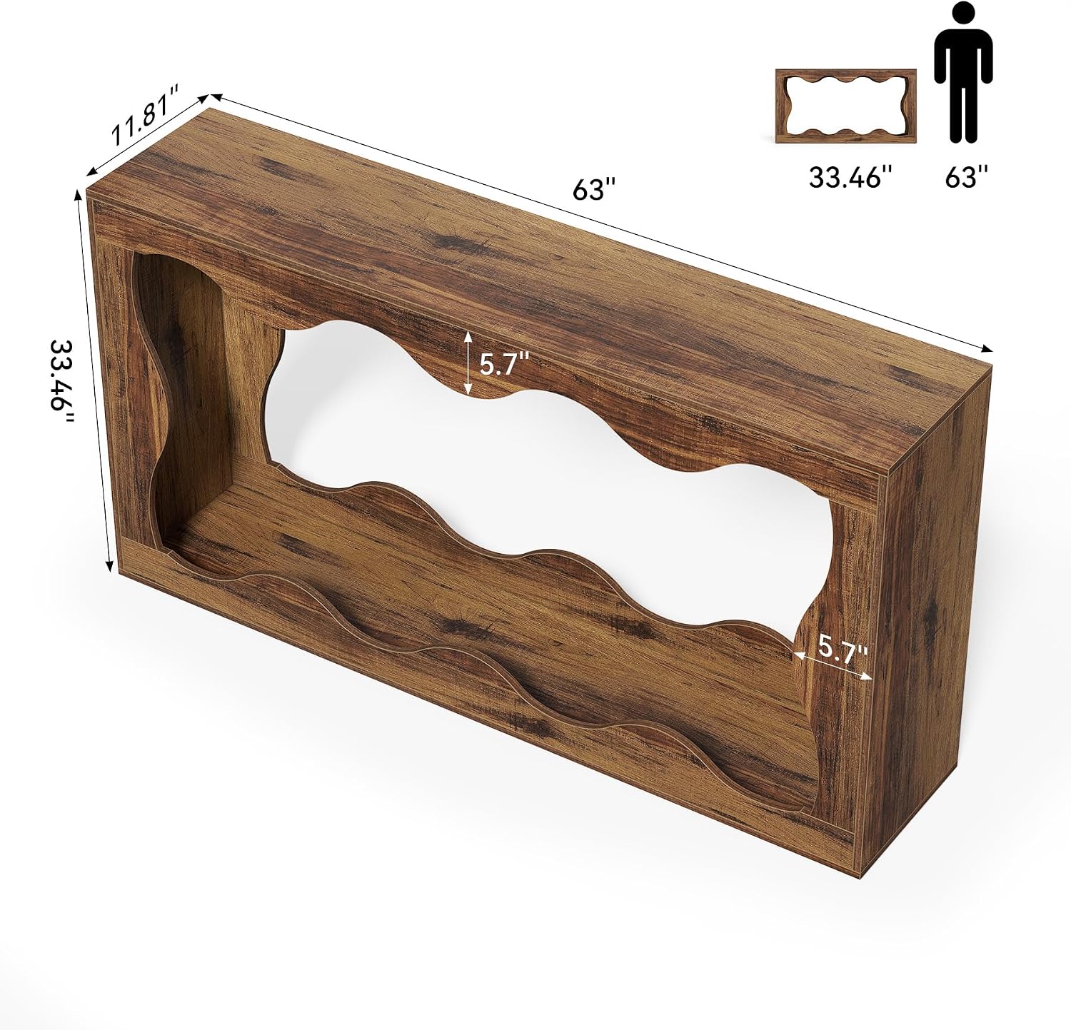 LITTLE TREE 63-Inch Entryway Table, Chic Design, Farmhouse Sofa Table Behind Couch, Scalloped Console Table with Build-in Storage Space for Entryway, Living Room, Hallway