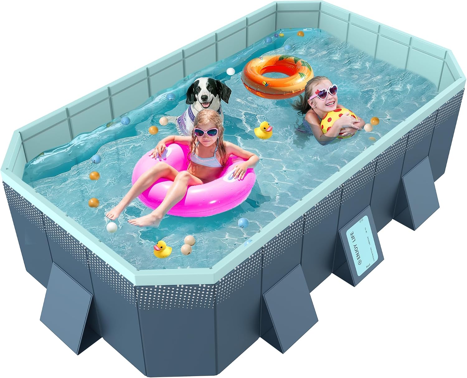 Foldable Non-Inflatable Above Ground Framed Swimming Pool for Backyard, Family Pool (113' x 66' x 20')