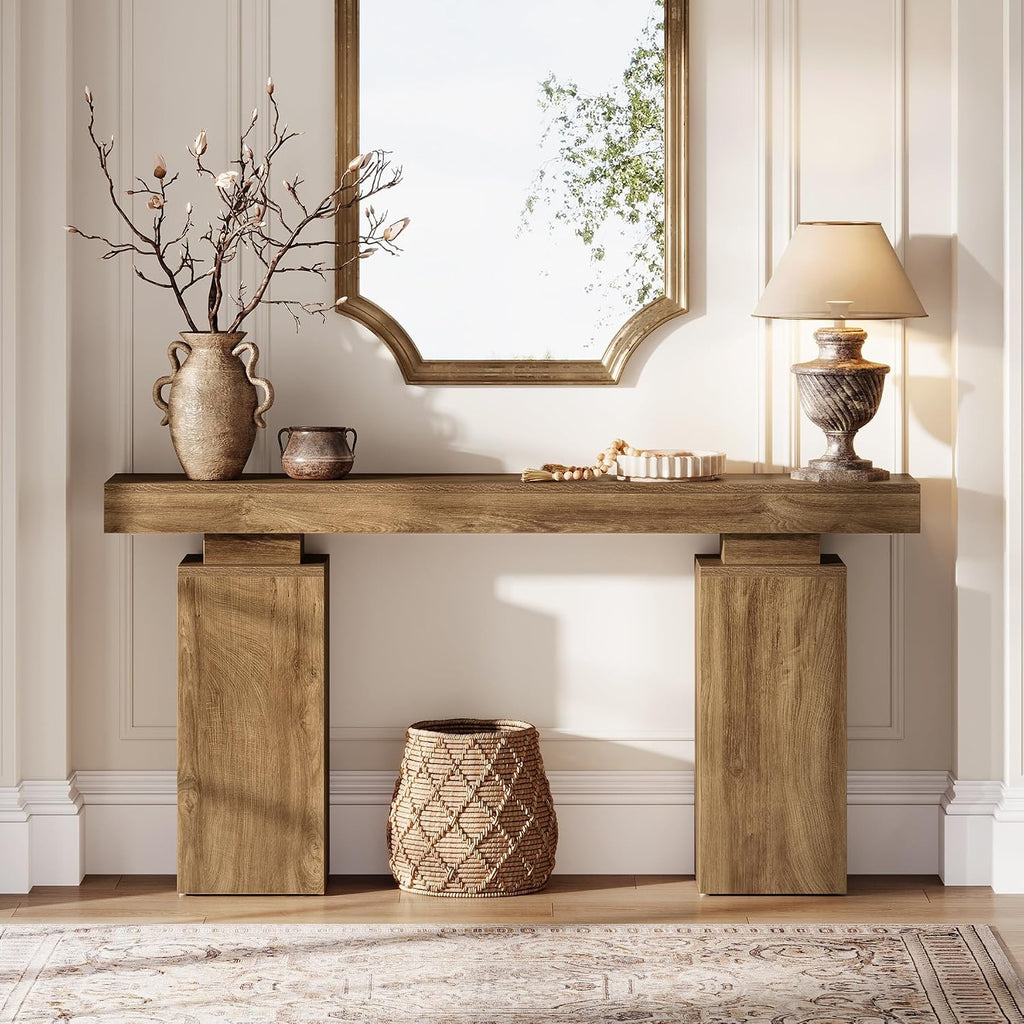 Tribesigns 63-Inch Long Console Table, Farmhouse Entryway Table Behind Couch, Wooden Foyer Stand Entry Station, Modern Hallway Accent Furniture for Living Room Decor, Entrance, Natural Wood Finish