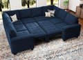 Belffin Modular Sectional Sleeper Sofa with Pull Out Couch Bed Oversized U Shaped Sectional Couches for Living Room Velvet Modular Sleeper Sofa Bed Blue