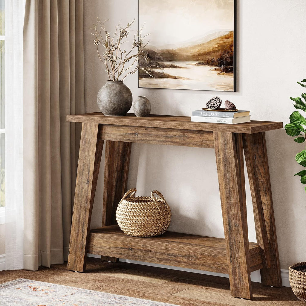 Tribesigns 41.3' Farmhouse Console Table, 2-Tier Wooden Entryway Table with Storage, Rustic Narrow Behind Couch for Living Room, Hallway, Foyer, Rustic Brown