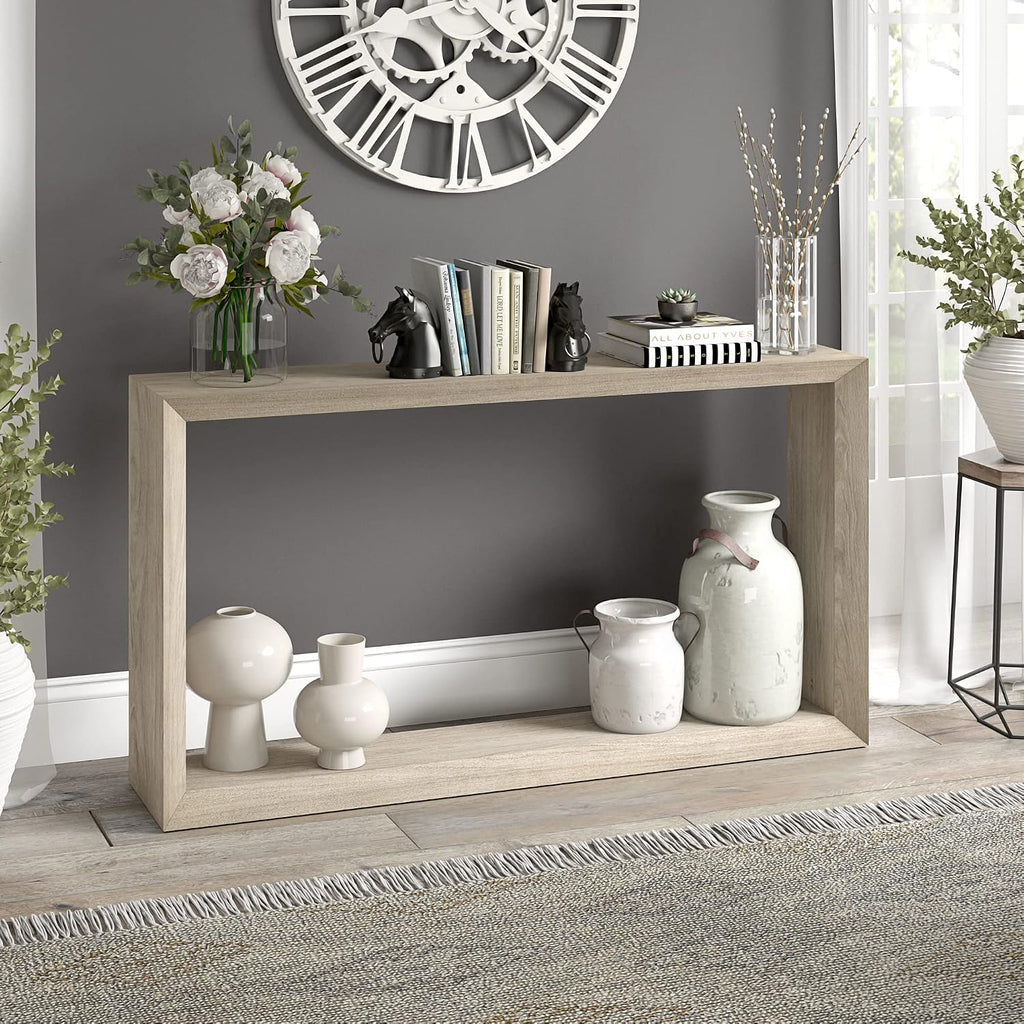 Henn&Hart 55' Wooden Rectangular Console Table Entryway Table, Sofa Table with Wooden Shelf for Entryway, Living Room, Couch, Hallway, or Office, Weathered Gray