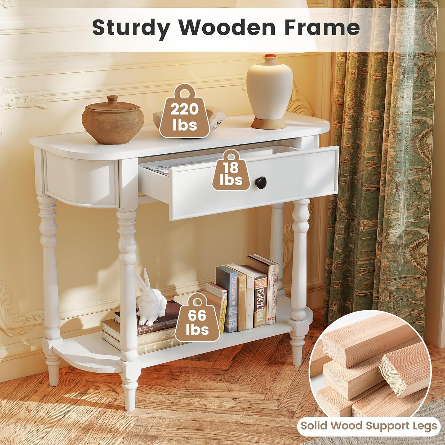 Giantex 2-Tier Narrow Console Table, 36' White Entryway Table with Storage Drawer & Elegant Legs, Wooden Sofa Table with Open Shelf for Living Room, Foyer, Hallway, Bedroom, Entrance