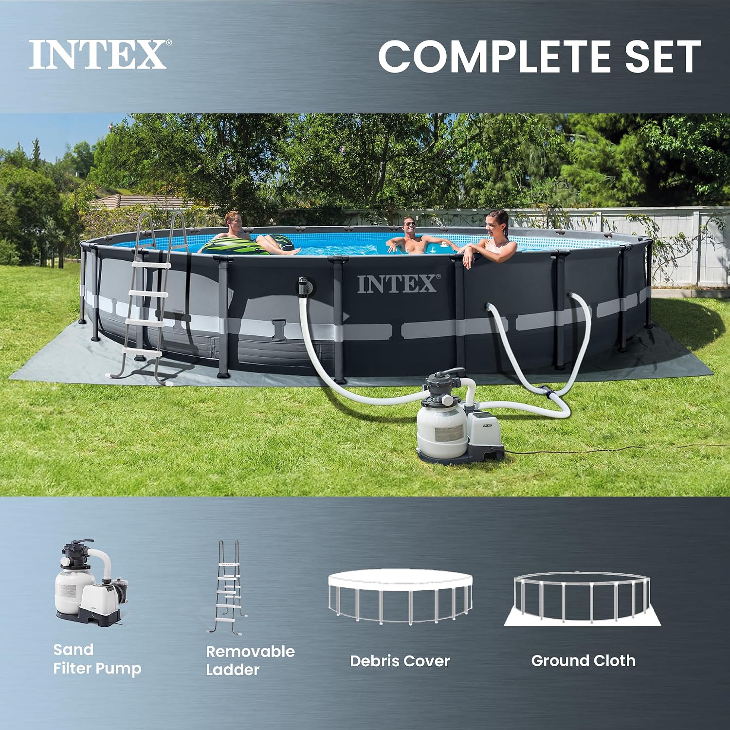 INTEX 26333EH Ultra XTR 20ft x 48in Above Ground Swimming Pool Set with Sand Filter Pump and OptiFlow 50lb Premium Filter Sand