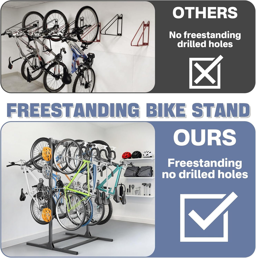 WALMANN Freestanding Bike Stand for Garage, 6/7 Bikes Vertical Bike Storage Stand Heavy Duty Bike Floor Stand