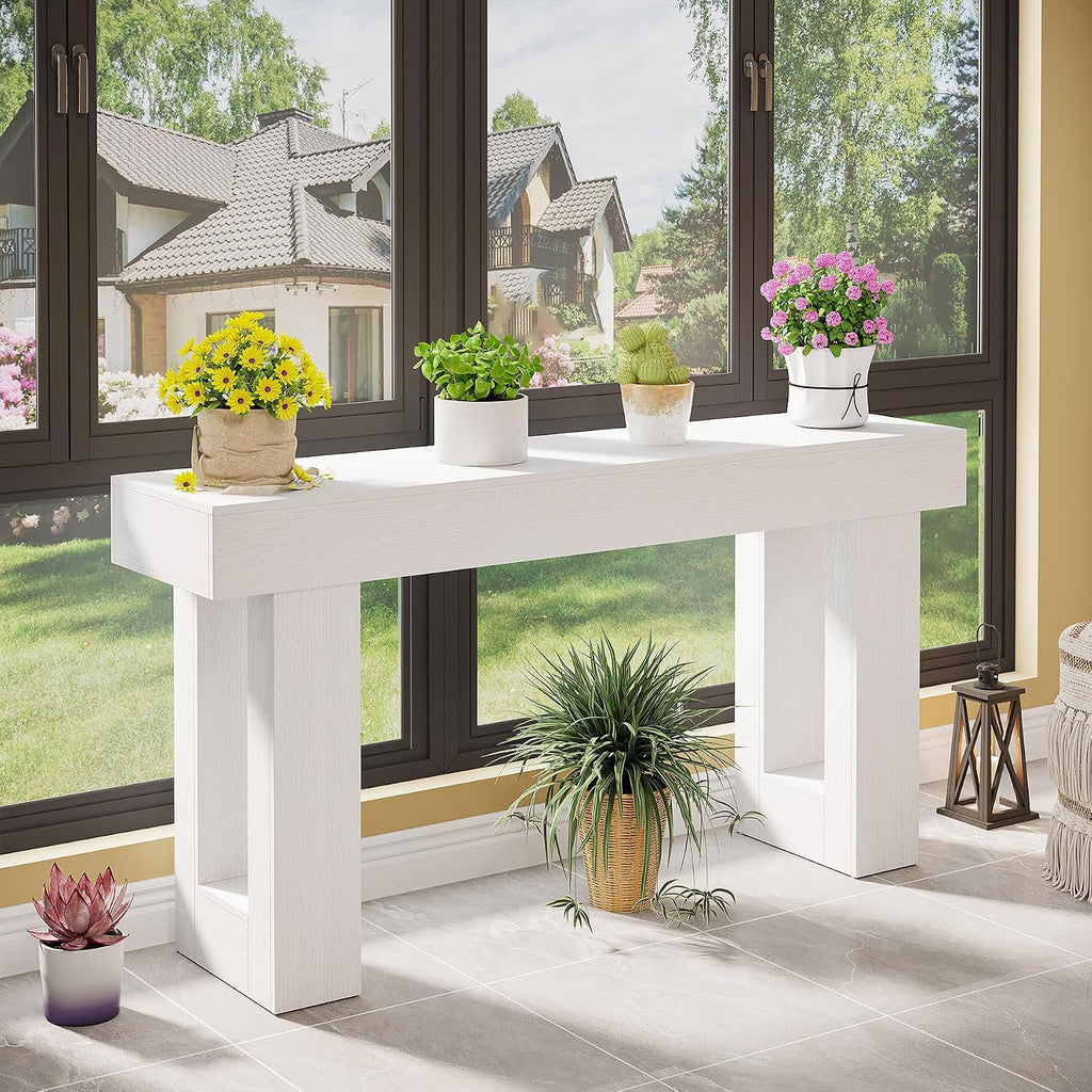 Tribesigns 63-Inch Long Console Table, Wooden Rectangular Sofa Table Behind The Couch, Farmhouse Entryway Table for Entrance, Hallway, Living Room (White)