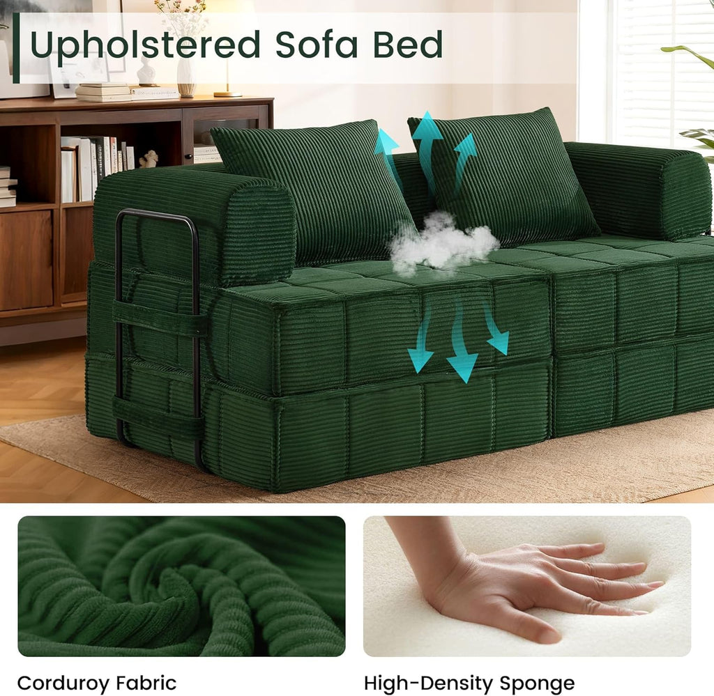 Korser Folding Convertible Sofa Bed, Corduroy Upholstered Boneless Couch, Small Sectional Cloud Couch, Loveseat Sleeper Sofa, Modular Futon Floor Sofa Couch for Living Room, No Assembly