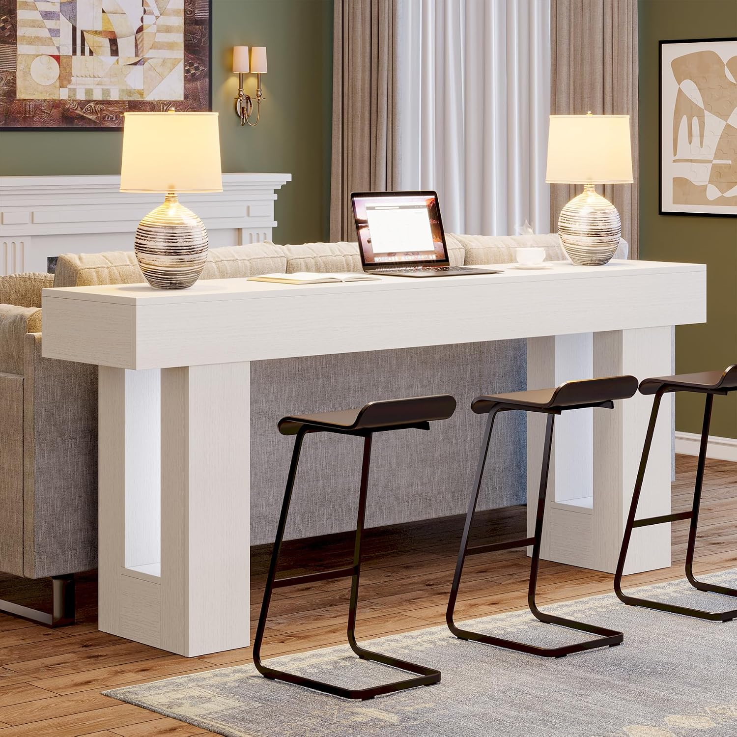 Tribesigns 63-Inch Long Console Table, Wooden Rectangular Sofa Table Behind The Couch, Farmhouse Entryway Table for Entrance, Hallway, Living Room (White)