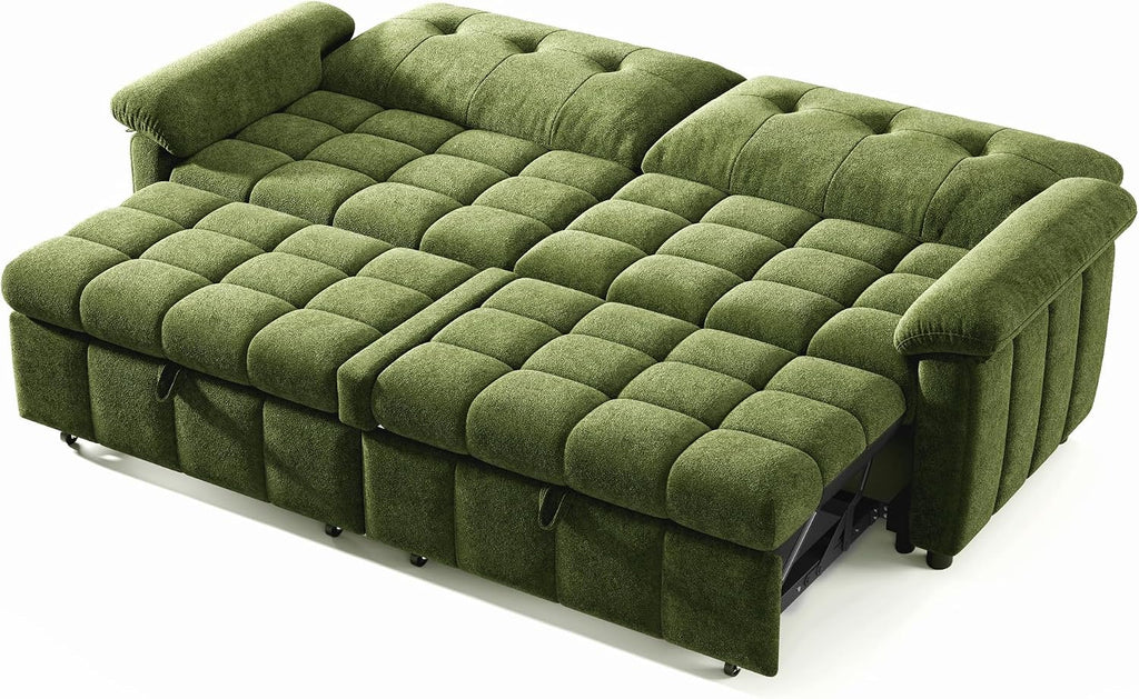 Jocisland 93' 4-in-1 Convertible Sofa Bed, Full Size Cloud Sleeper Sofa, Tufted Chenille, 5-Position Adjustable Backrest, 10-Minute Tool-Free Assembly, Couches for Living Room Guest Room, Green