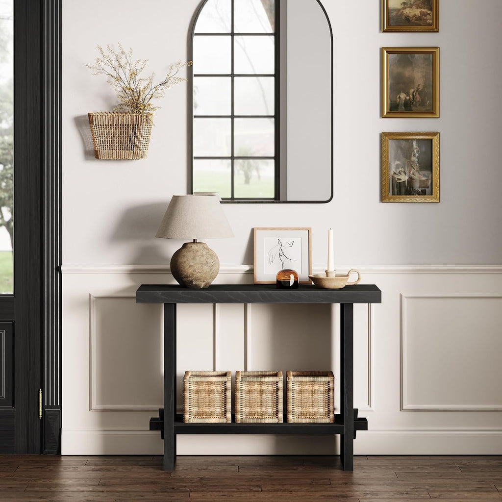 Nathan James Virgo Wood Accent Storage Console Sofa Table, for Entryway, Hallway or Living Room, Reclaimed Black Oak