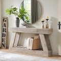 60' Farmhouse Entryway Table with Drawer, Wooden Hallway Foyer Table with Heavy Duty Base(Light Rustic Oak)
