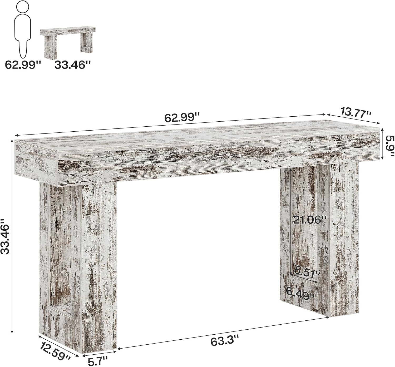 Tribesigns 63-Inch Long Console Table, Wooden Rectangular Sofa Table Behind The Couch, Farmhouse Entryway Table for Entrance, Hallway, Living Room (Distressed White)