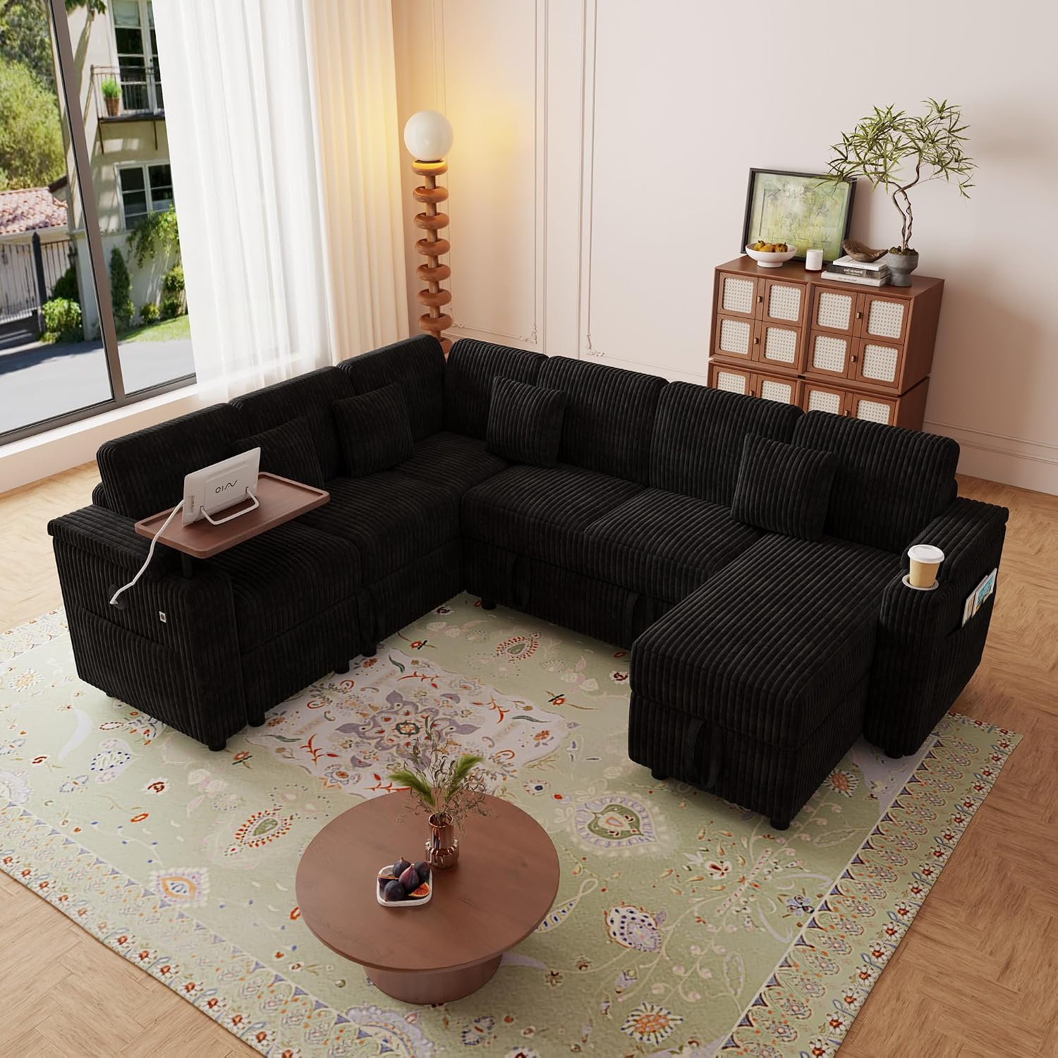 Oversized Modular Sectional Sleeper Sofas with Pull Out Bed, Comfy Cloud Sectional Couches with Storage, Convertible L Shaped, U Shaped, V Shaped Corner Couch That Turns Into Bed for Living Room