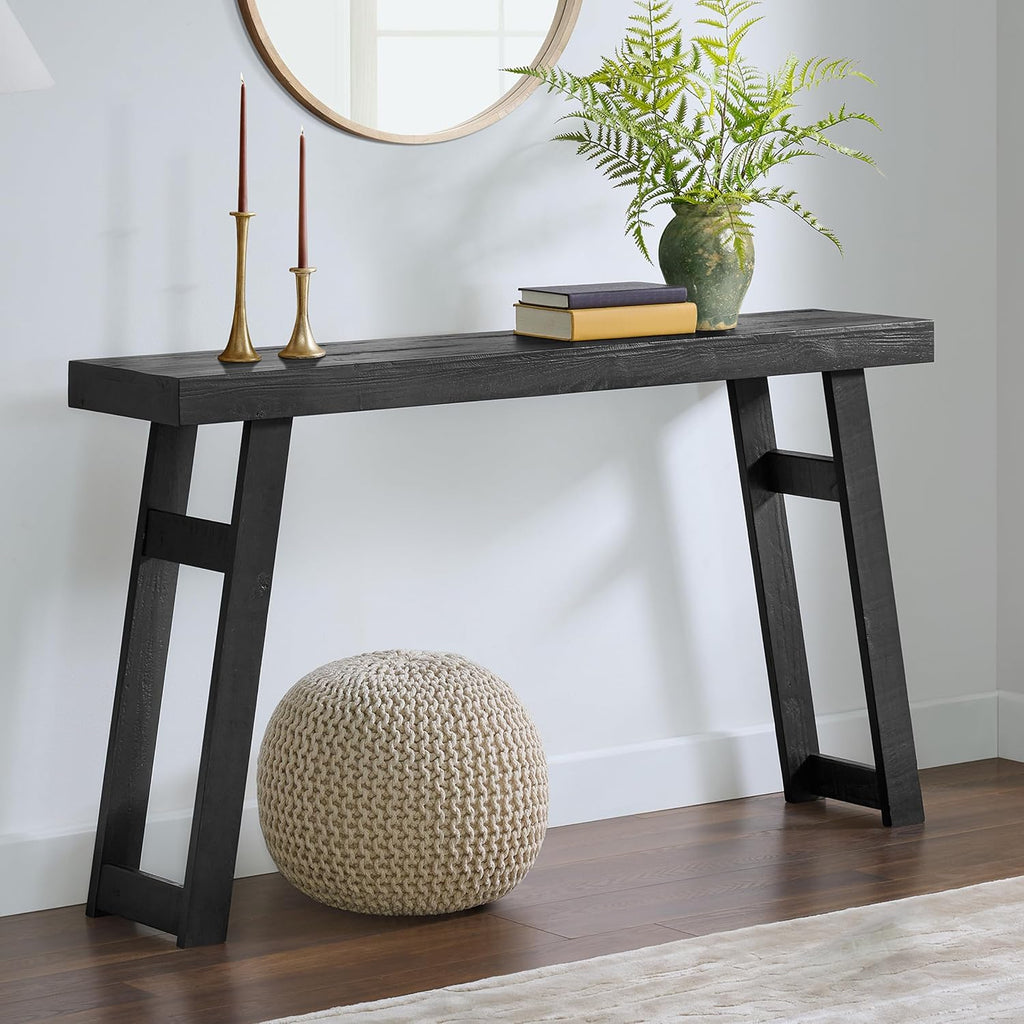 Alaterre Furniture Lawas Solid Wood Console Table - 56 Inch Modern Farmhouse Entryway Table - Easy Assembly Living Room Furniture for Behind The Couch, Entryway, or Hallway (Black)