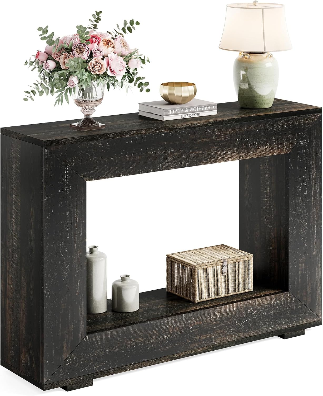 LITTLE TREE 47 Inches Console Table, Sofa Table with Storage, Modern Entryway Table for Hallway, Narrow Long Sofa Entryway Table for Living Room, Black