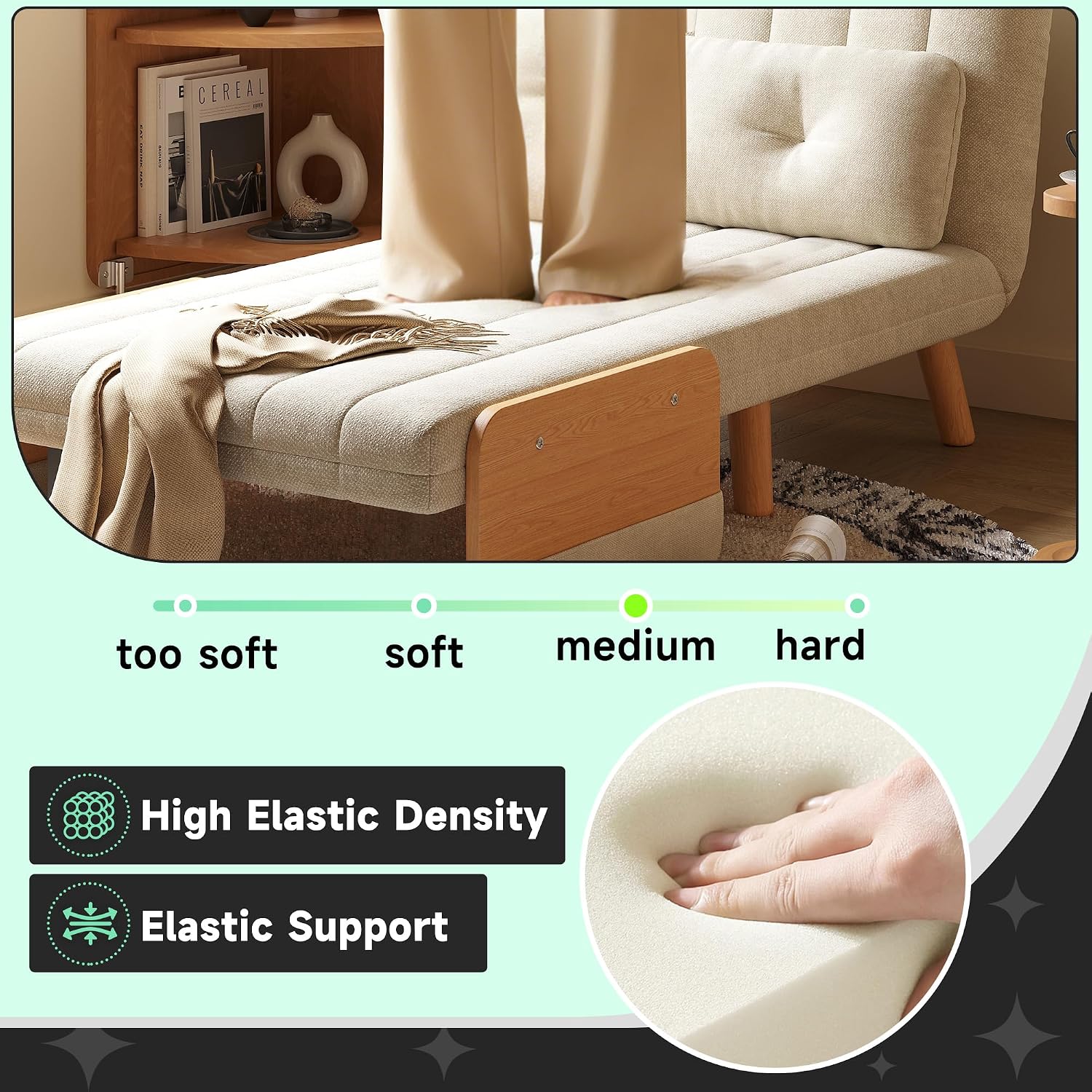 Convertible Lounger Fold-Out Sofa Bed, 3-in-1 Sleeper Sofa，Adjustable Backrest, Modern-Style Sofa for Small Spaces, Bedrooms & Offices(Beige,35.43)