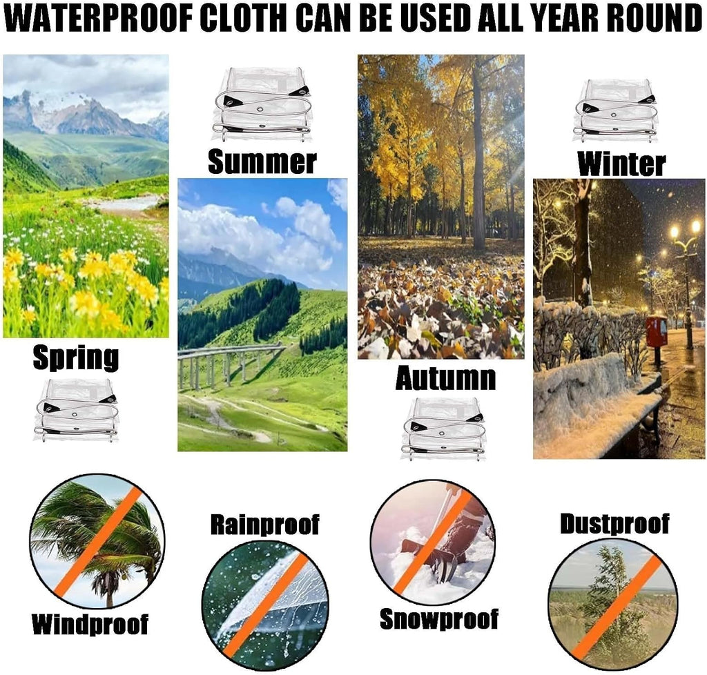 Clear Tarps for Patio 4x8 6x8 8x10 10x12 12x12ft 16 Mil Dustproof Garden Transparent Tarpaulin with Grommets and Tie Down Included Heavy Duty UV PVC Protection Greenhouse Plastic Tarp(15x32FT)