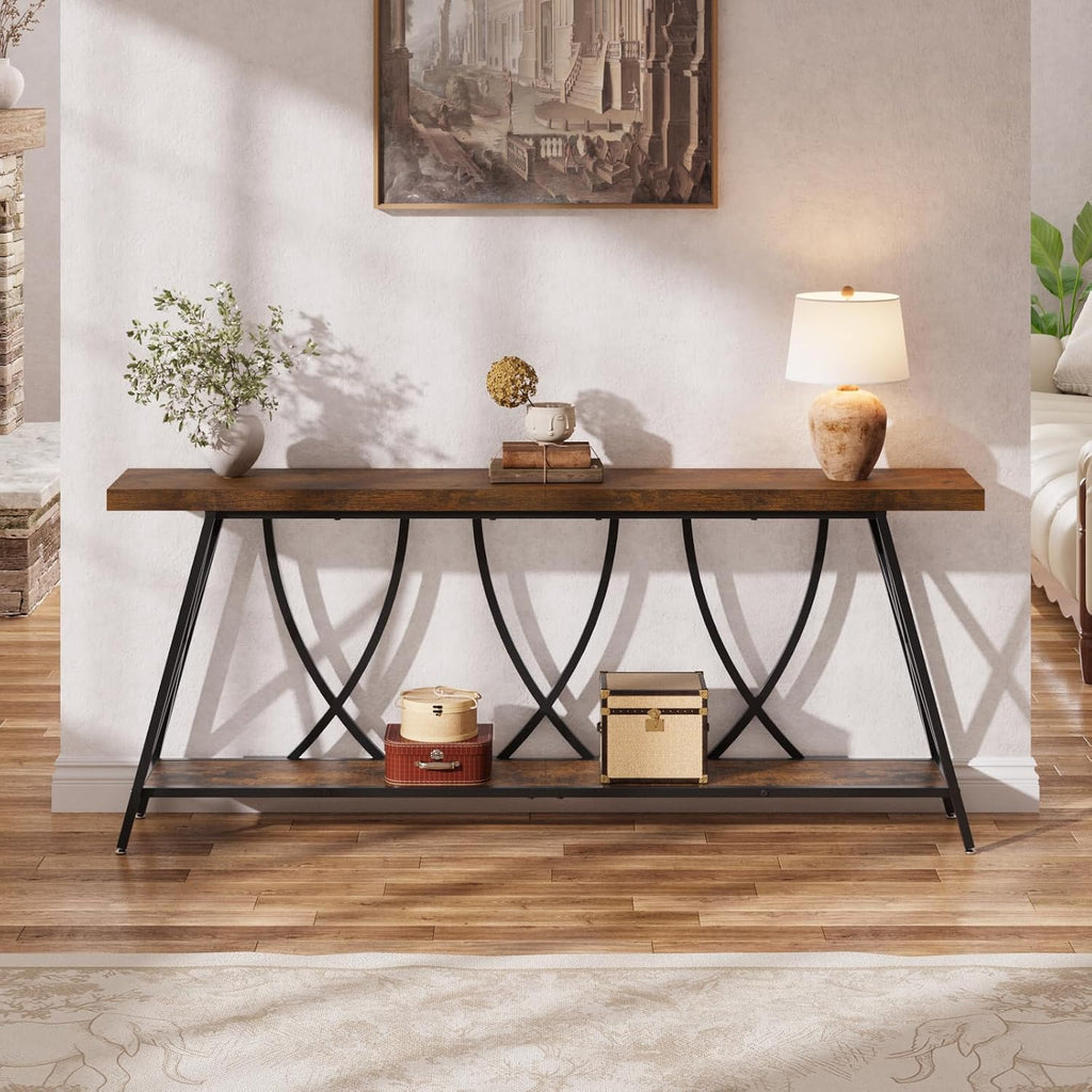 JUSTOGO 70.9' Narrow Console Table for Entryway, Industrial Long Sofa Table Behind Couch, Farmhouse Hallway Table with Storage for Living Room, Entrance, Foyer, Rustic Brown