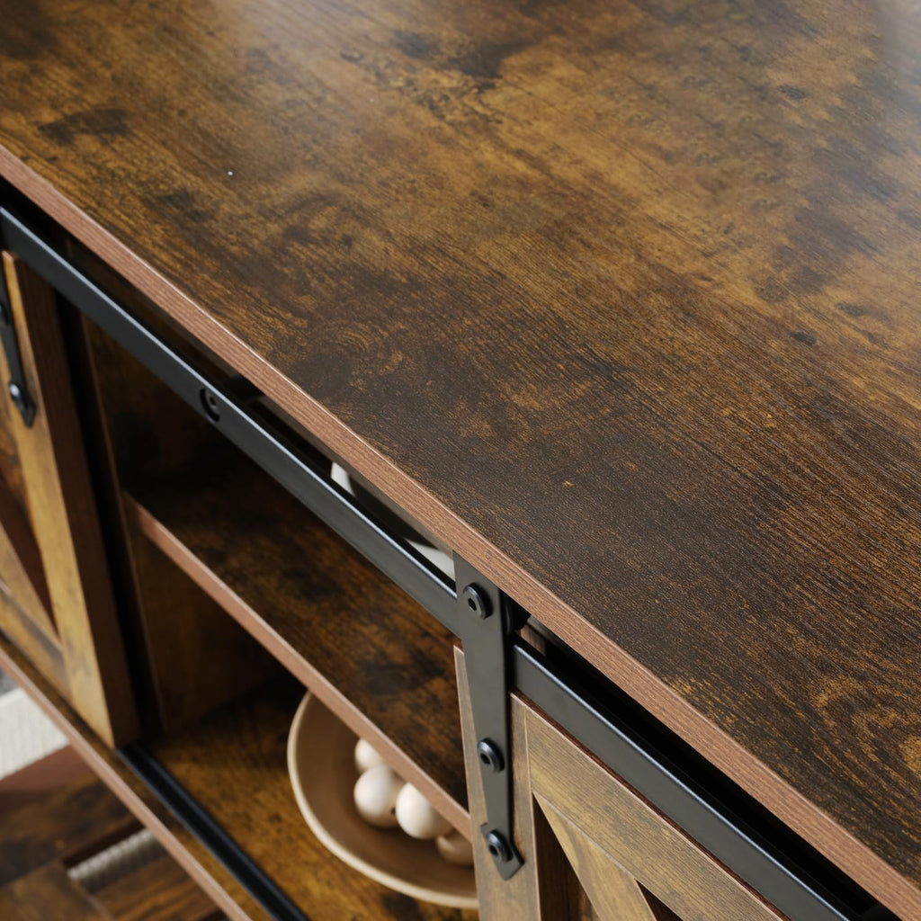 Brown Farmhouse Entryway Table, Rustic Hallway Table with Storage Shelf, Sofa Table with Sliding Barn Doors for Hallway, Entryway, Living Room, Foyer