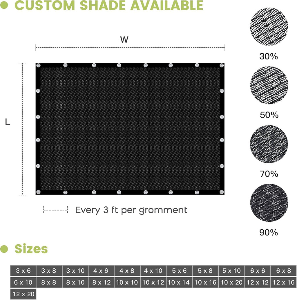 90% Customized Size Shade Cloth, 14x20FT Durable Black Mesh Trap with Every 3 FT Grommet, Sun Shade Fabric Netting for Patio Garden Pergola Cover Canopy