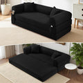 80' Convertible Sofa Bed, Corduroy Deep Seat Folding Pull Out Couch with Pillows, No Assembly Modern Boneless Couch Compression Sofa in Box, Floor Sofa with Storage Pocket for Living Room,Black