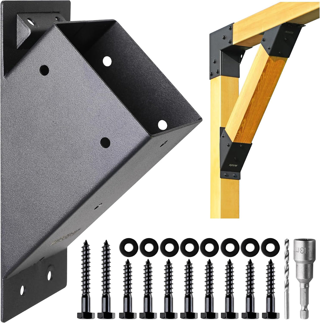 AJOVW-8 Pcs 45 Degree Angle Support Bracket, Suitable for 4''x4'' Support Wooden Posts (Actual Size: 3.5''x3.5''), Suitable for Slides, Gazebos, Garages, Decks, Sheds, Patios and Other Scenes.