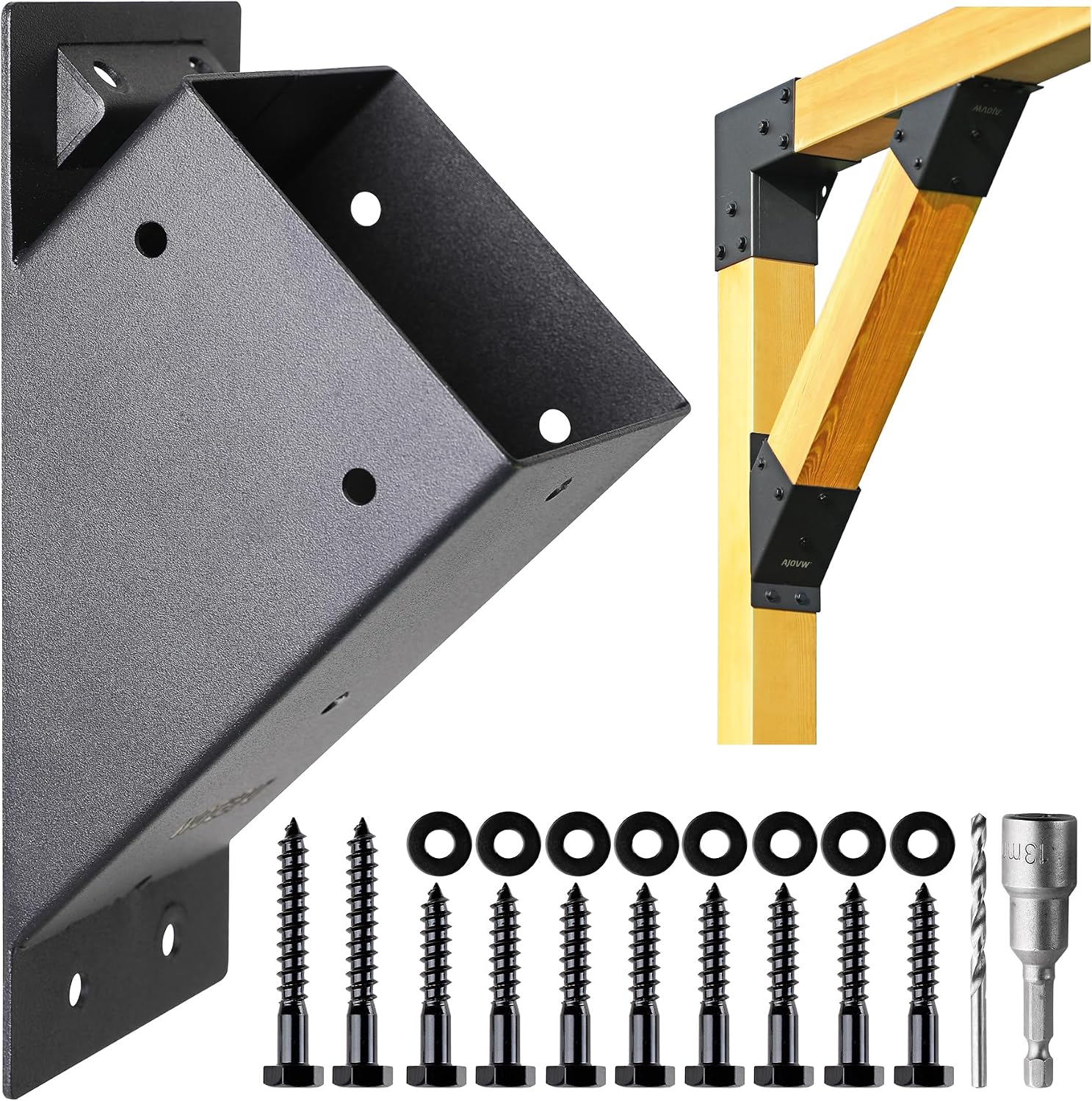 AJOVW-8 Pcs 45 Degree Angle Support Bracket, Suitable for 4''x4'' Support Wooden Posts (Actual Size: 3.5''x3.5''), Suitable for Slides, Gazebos, Garages, Decks, Sheds, Patios and Other Scenes.