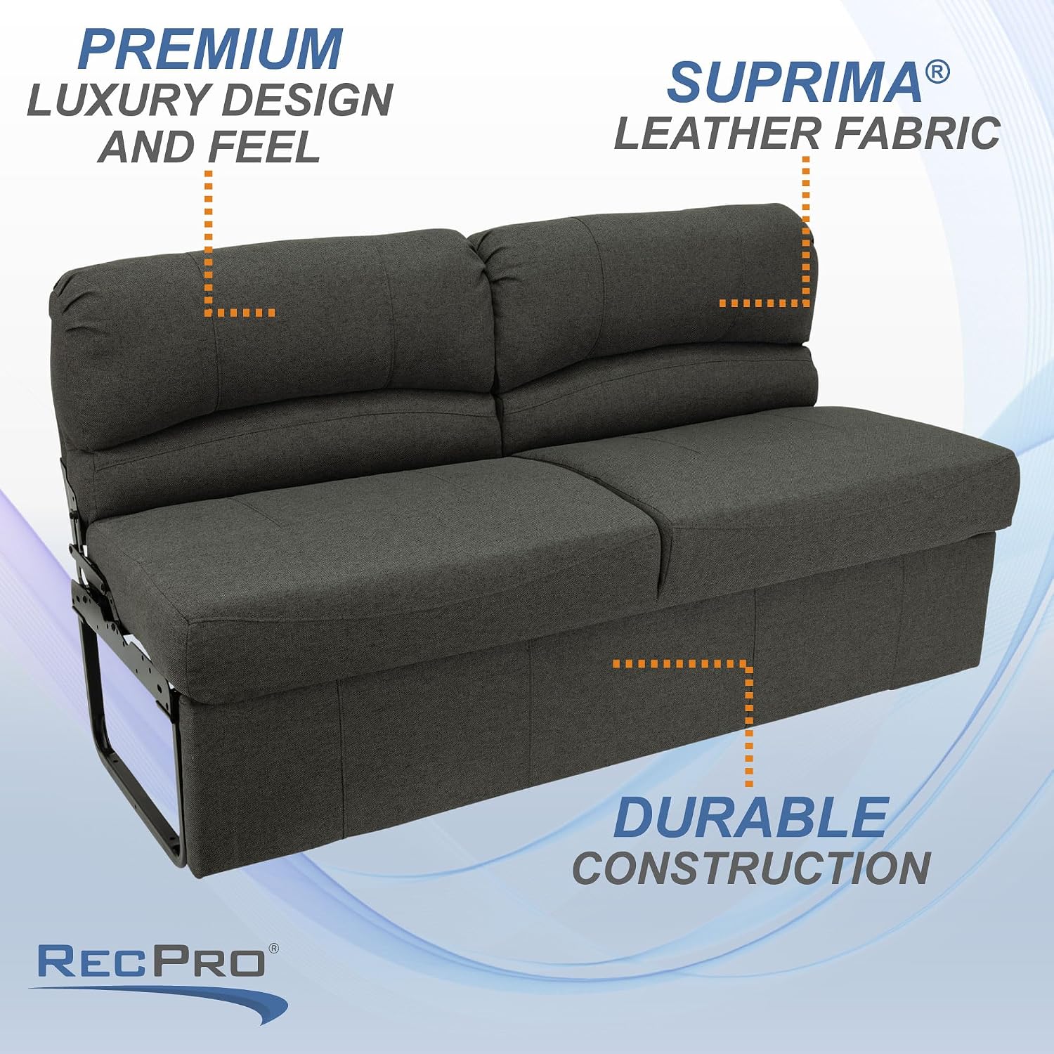 RecPro Charles RV 62' Jackknife Sofa | Love Seat | Sleeper Sofa | RV Furniture | RV Couches | Cloth (Fossil)