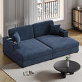 Merax 86.5' W*62' L Oversized Sleeper Sofa Bed, Corduroy Upholstery Sectional Couch Loveseat Chaise Lounge with 2 Throw Pillows, USB Ports, Cup Holders for Living Room and Bedroom, Blue
