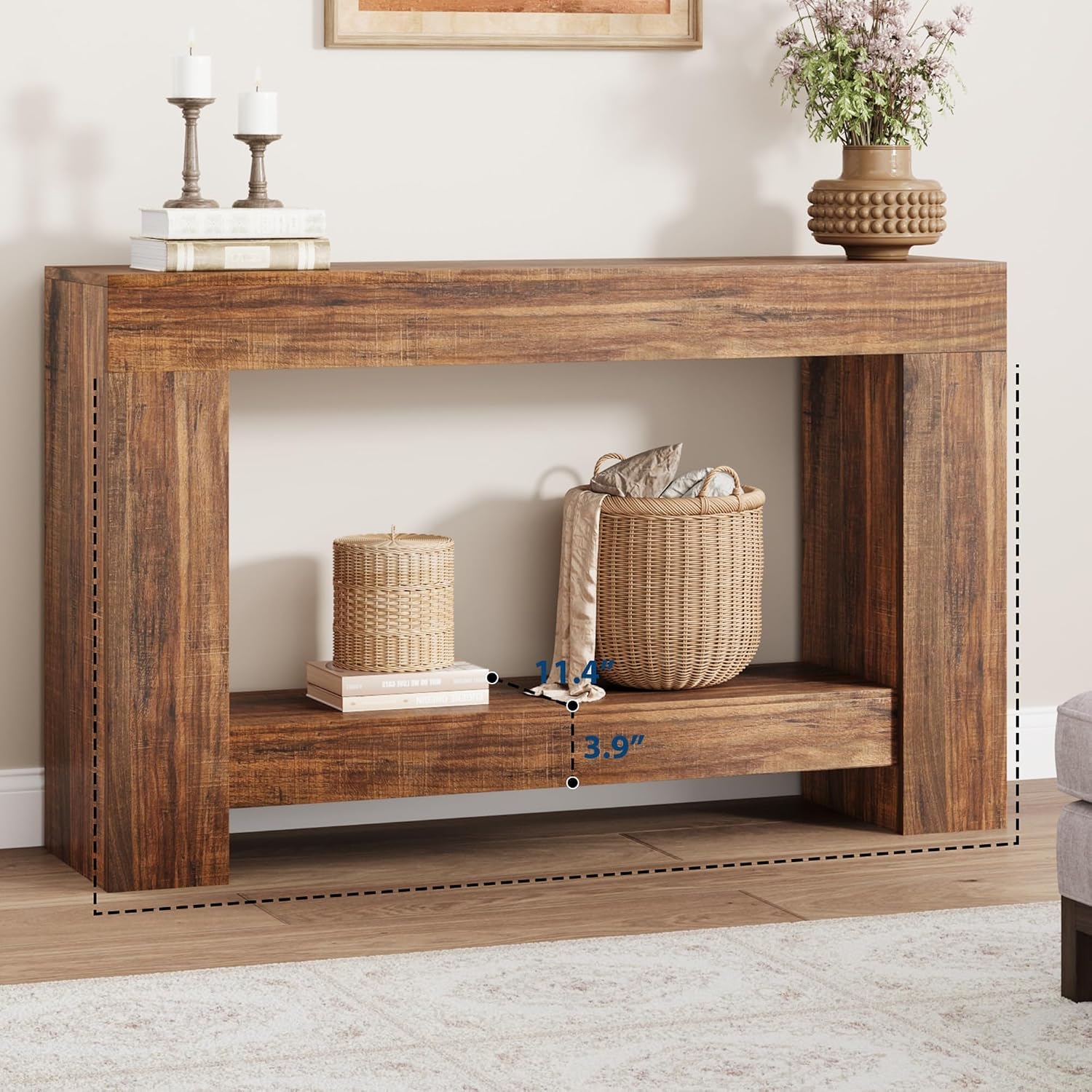 63-Inch Long Console Table, Farmhouse Sofa Table Behind Couch, Wooden Console Tables with Storage, Entryway Entry Tables for Hallway Entrance Living Room