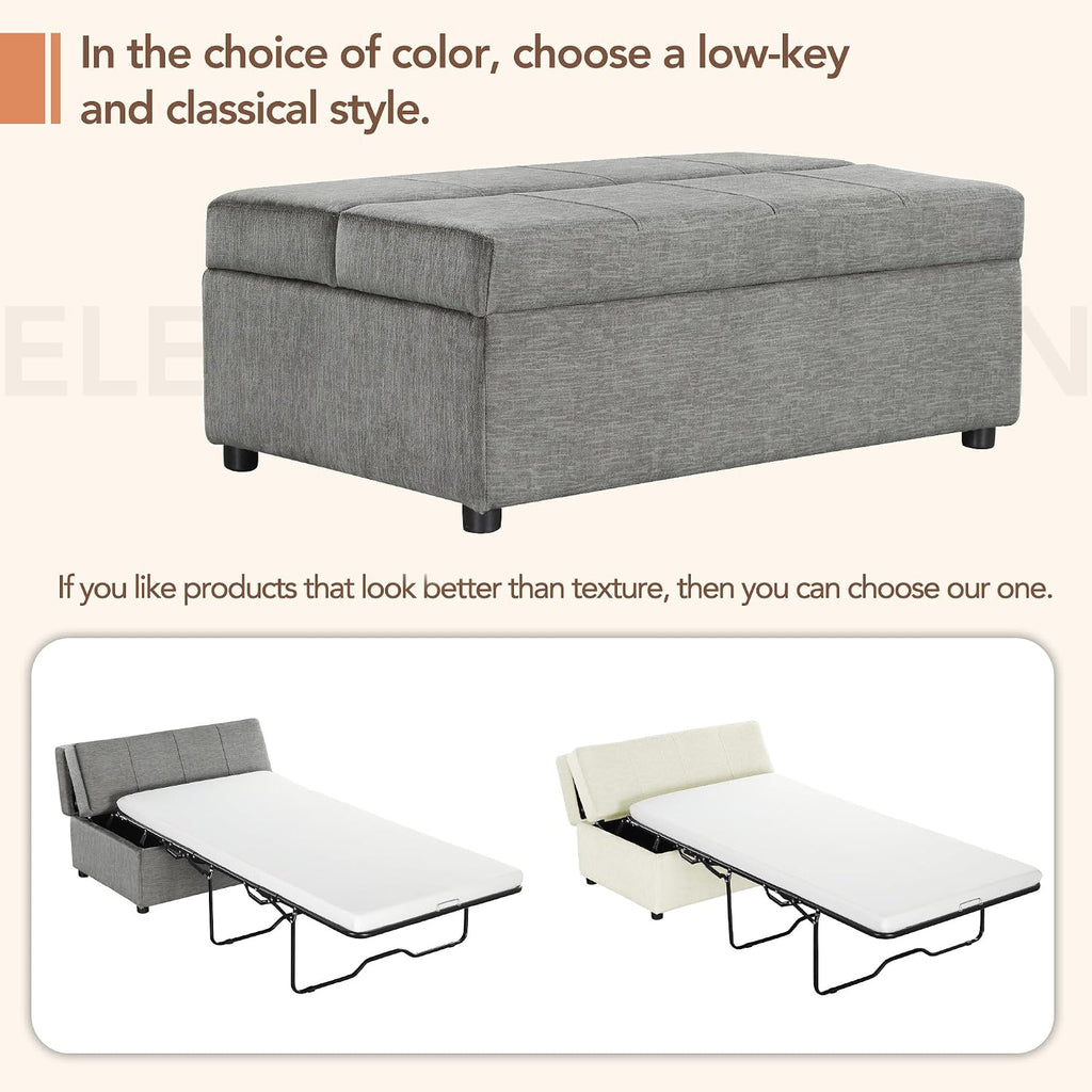LUMISOL Folding Ottoman Sleeper Chair Bed with Mattress, Convertible Fold Out Sleeper Sofa Bed, Twin Size Chenille Couch and Ottoman Sofa for Living Room Bedroom Guest Room, Grey