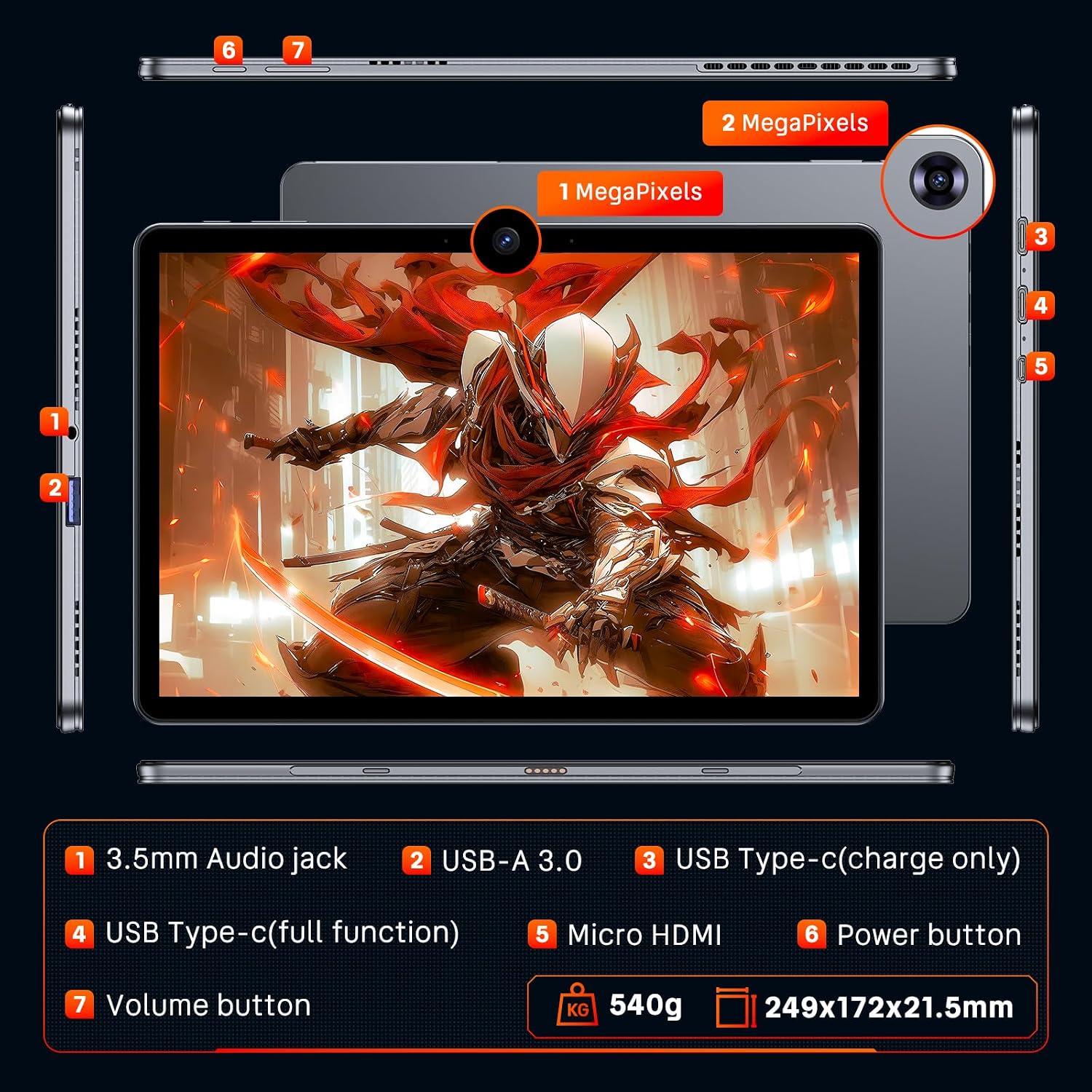 2-in-1 Tablet Win 11-10.1' Touchscreen PC, m3 8100Y up to 3.4GHz, 12GB RAM 256GB SSD, with Stylus & Case for Home, Business, Students, Digital Sketching