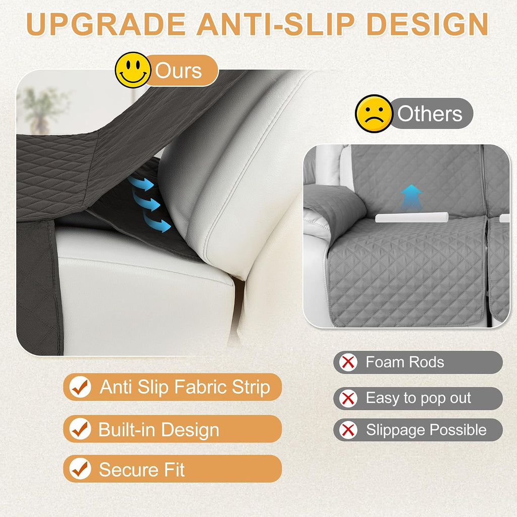HDCAXKJ 100% Waterproof Reclining Sectional Couch Covers L Shape Recliner Sofa Cover Washable Quilted Soft Pet Dog Corner Recliner Slipcovers with Pockets (5 Seat and 1 Middle Console, Charcoal Gray)