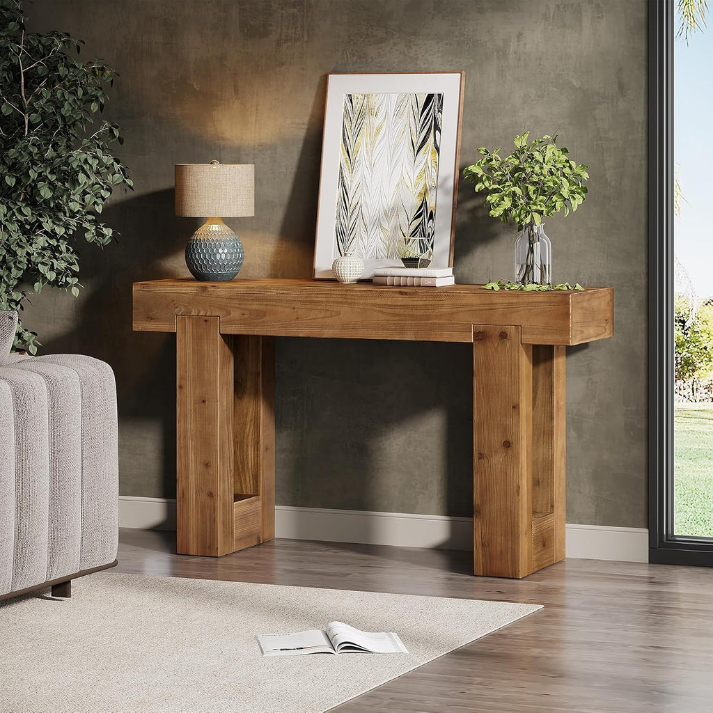 Tribesigns 55-Inch Long Console Table, Solid Wood Rectangular Sofa Table Behind The Couch, Farmhouse Entryway Table for Entrance, Hallway, Living Room (Solid Wood, Warm Brown)