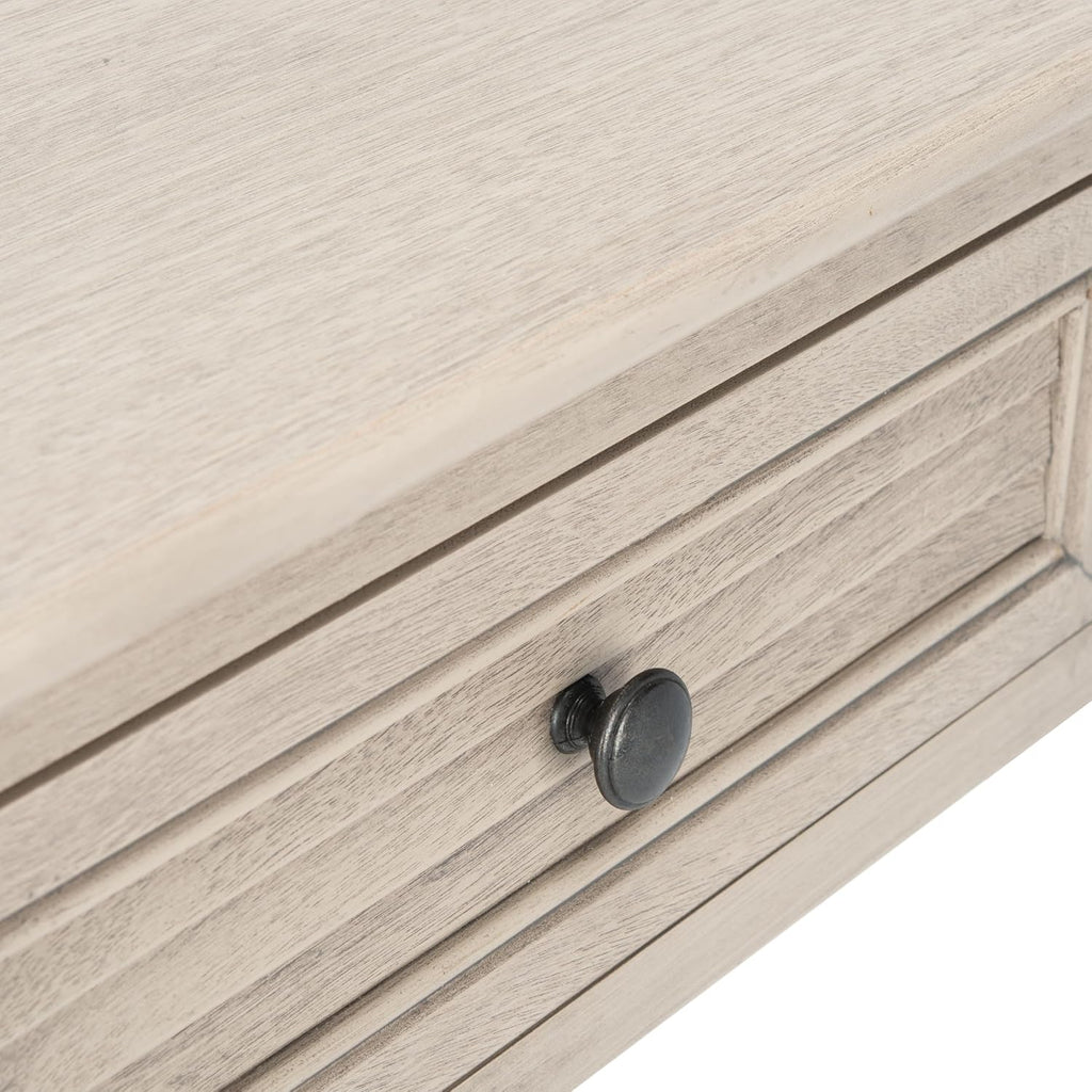 SAFAVIEH Home Collection – Tate Greige 2-Drawer Console Table with Shelf, Turned Leg Farmhouse Accent Console for Entryway or Living Room (CNS5720D)
