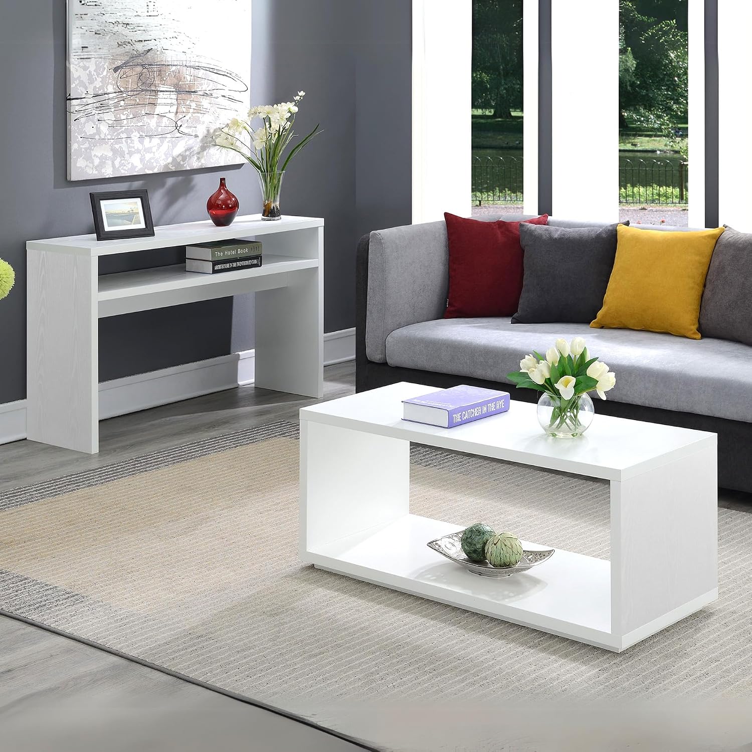 Convenience Concepts Northfield Deluxe Console Hall Table 48' - Modern, Minimalist Narrow Sofa Display Accent With Storage Shelf for Contemporary Living Room, Entryway, or Hallway, White