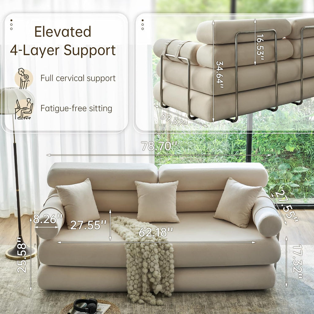 YINIX Convertible Sleeper Sofa - 35'' High-Back Floor Couch Bed - Folding Sofa Bed with Rounded Arm Supports - Floor Sofa Lounge Sofa Bed for Living Room - Beige