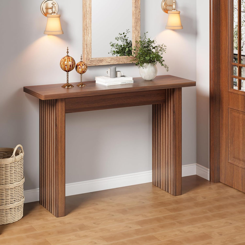 Fluted Entryway Console Table, Wooden Rectangular Sofa Table for Entrance, Narrow Wood Entryway Small Long Entry Table for Hallway, Living Room (Walnut)