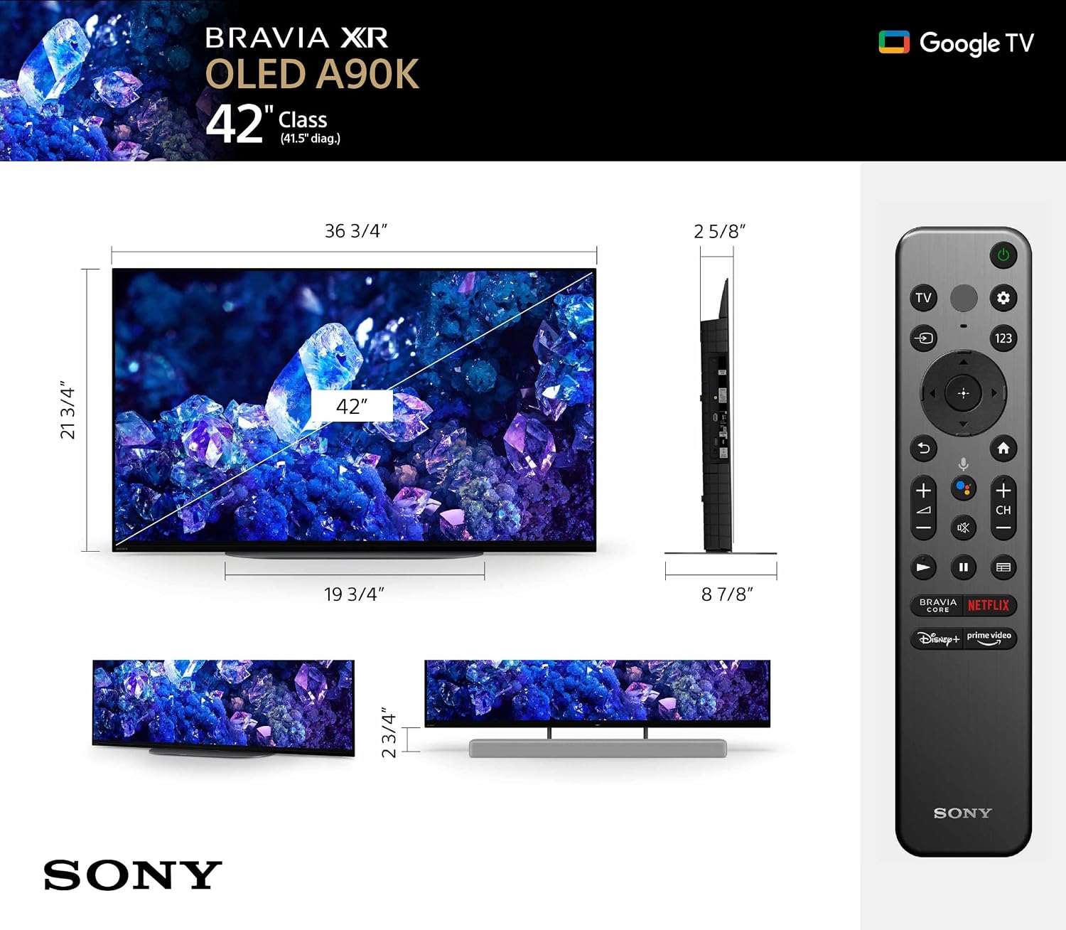 Sony XR42A90K 42 Inch 4K Bravia XR OLED High Definition Resolution Smart TV with 4 Year Amber Protection Plan (2022)