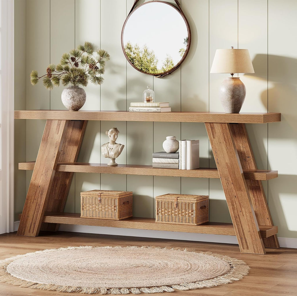 Tribesigns 70.9' Extra Long Console Table with Storage, 3-Tier Narrow Wooden Sofa Table Behind The Couch, Farmhouse Entry Foyer Table for Entryway, Living Room, Hallway, Brown